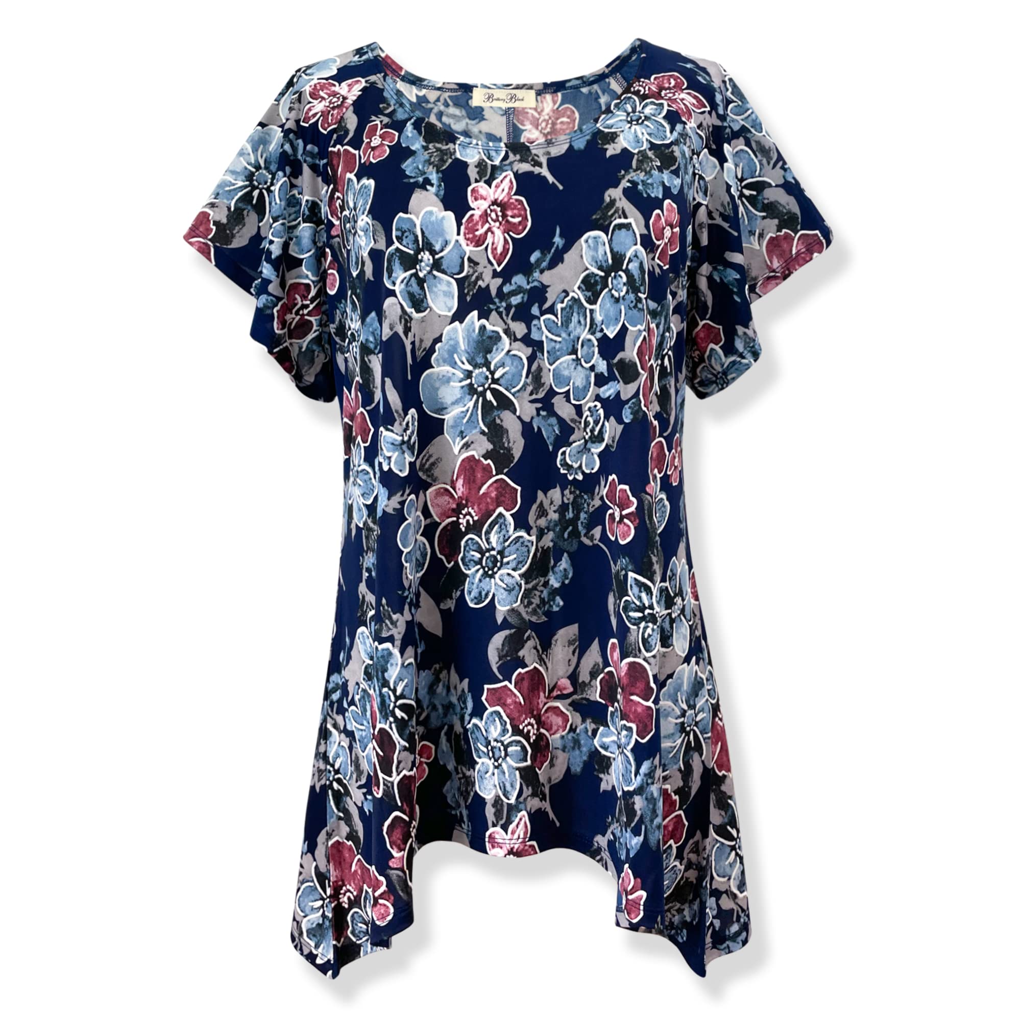 Black Flutter Sleeve Floral Tunic Top for Women - Summer Outfits