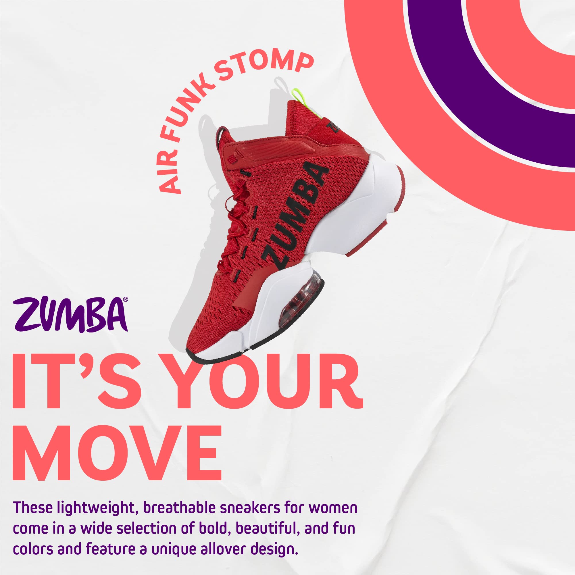ZUMBA Women's Air Funk Stomp Sneakers - Mid-Top Dance Shoes for Women, Comfortable & Breathable Workout Sneakers for Zumba, Jazzercise, Aerobics & Fitness Dance Classes