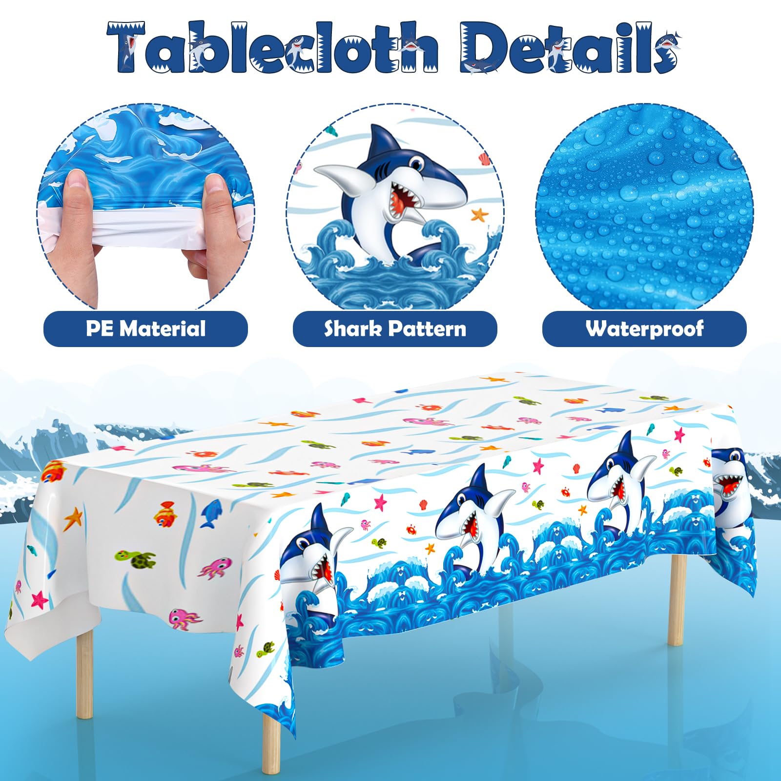 **Winrayk 145Pcs Shark Birthday Party Decorations Kit - Ocean Themed Balloon Garland Arch, Backdrop, Tablecloth & Star Balloons for Kids Boys - Perfect for Under the Sea Birthday Party, Baby Shower & Themed Events**