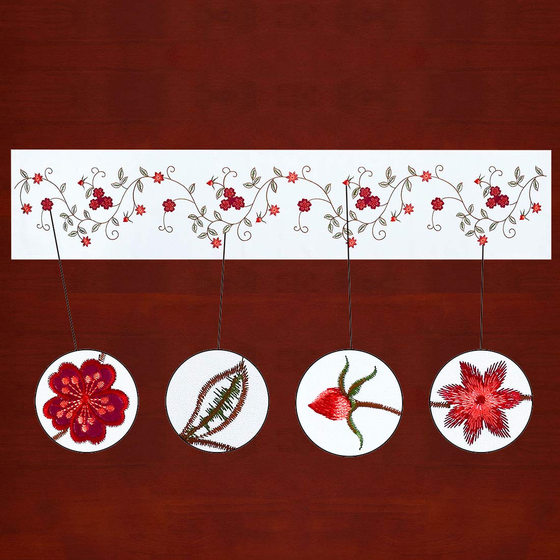 Simhomesn Double Thickness Rustic Embroidered Floral Table Runner - Burgundy 14x53 Inch - Elegant Dining Table Decor for Spring Summer Weddings & Farmhouse Decor