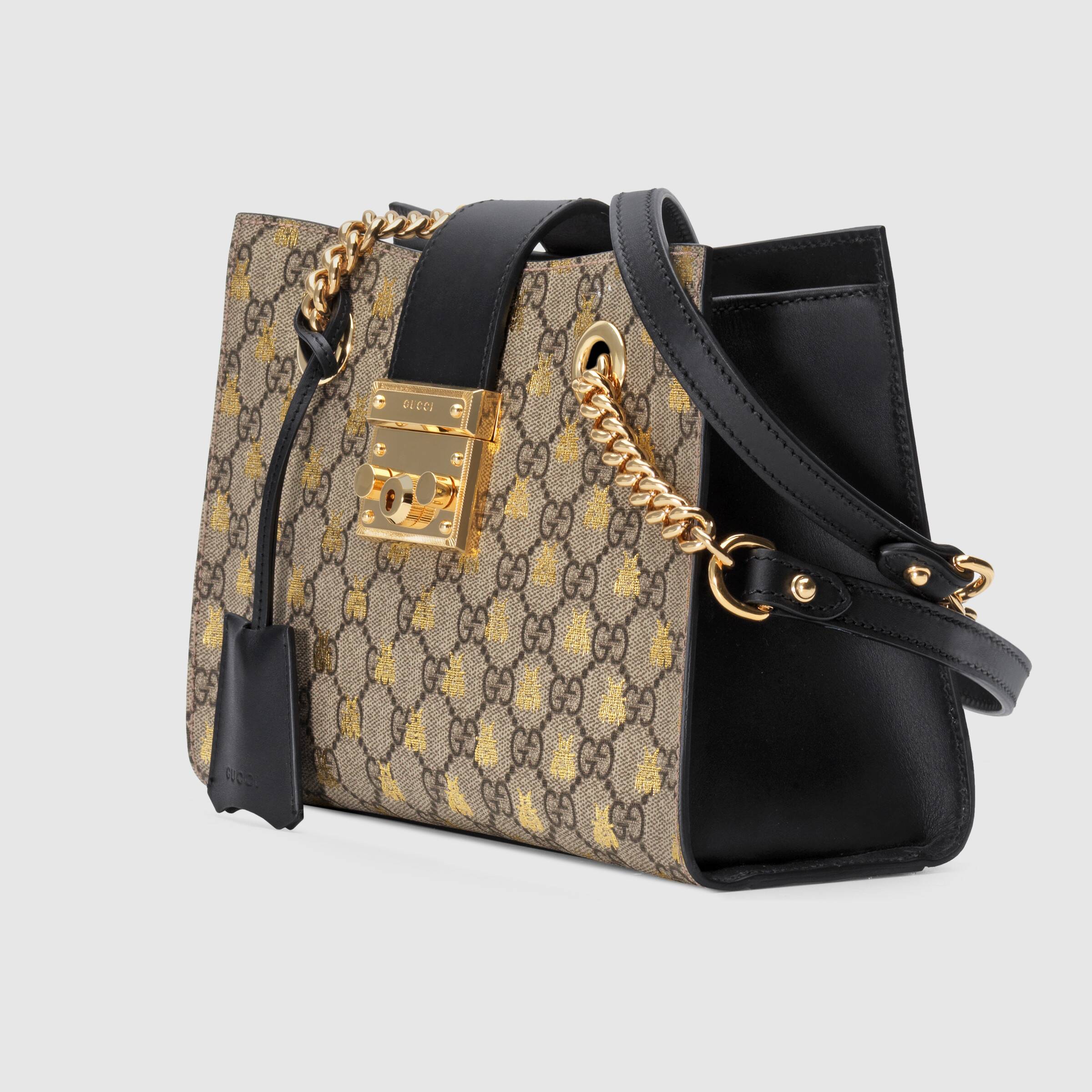 Gucci Padlock Small GG Bees Shoulder Bag Black - Luxury Designer Crossbody Purse for Women, Perfect for Date Night & Evening Events