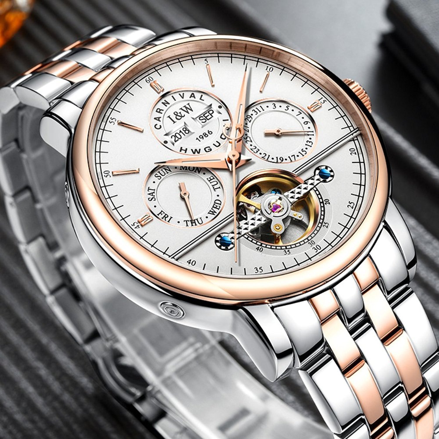 Carlien Men's Automatic Tourbillon Watch - Luminous Stainless Steel Mechanical Timepiece with Waterproof & Multifunction Features | Perfect for Business, Formal Events & Outdoor Activities