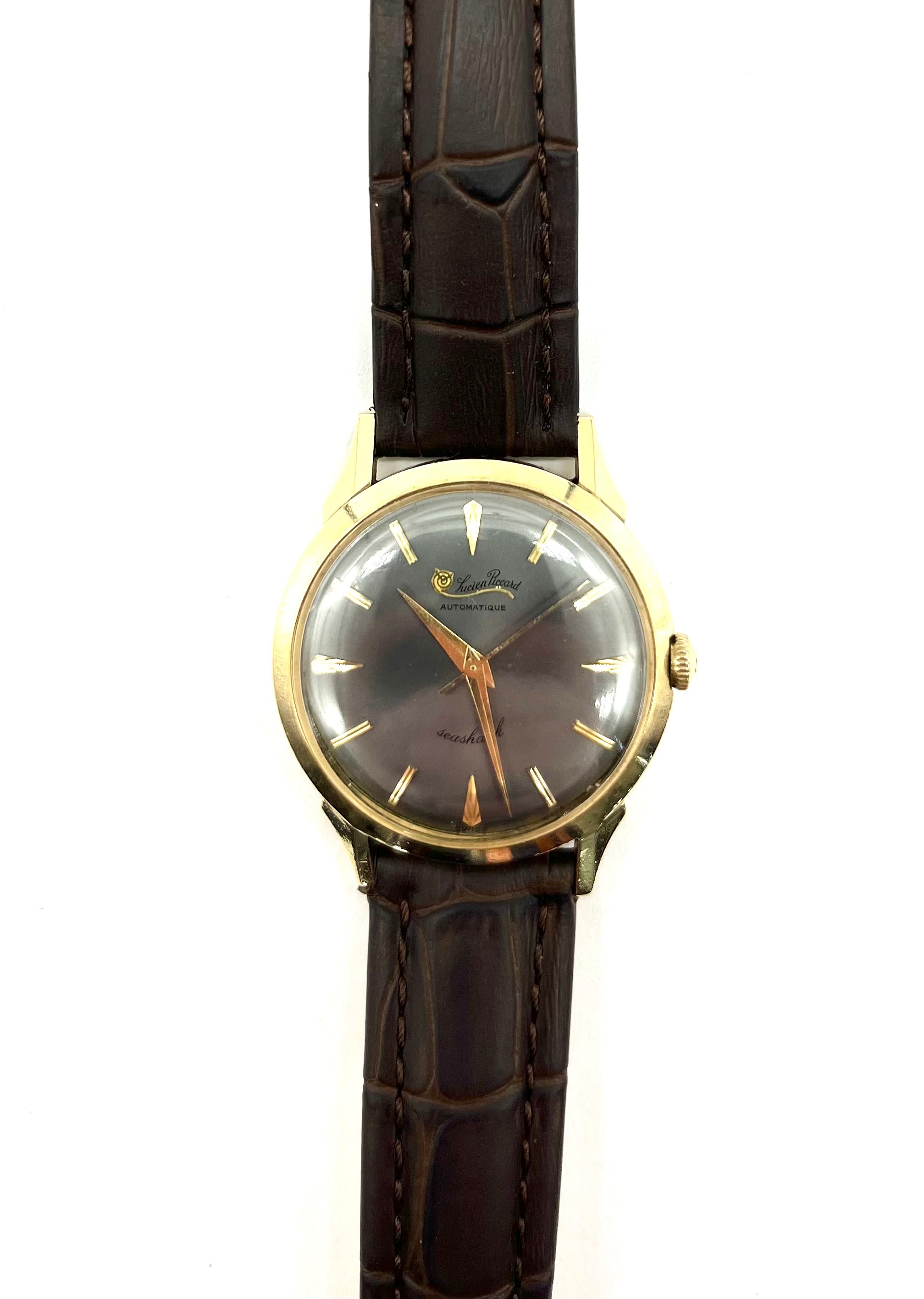 Vintage Lucien Piccard SeaShark Automatic Movement 14k Gold Watch for Men - Luxury Diver's Timepiece for Swimming, Diving & Formal Occasions