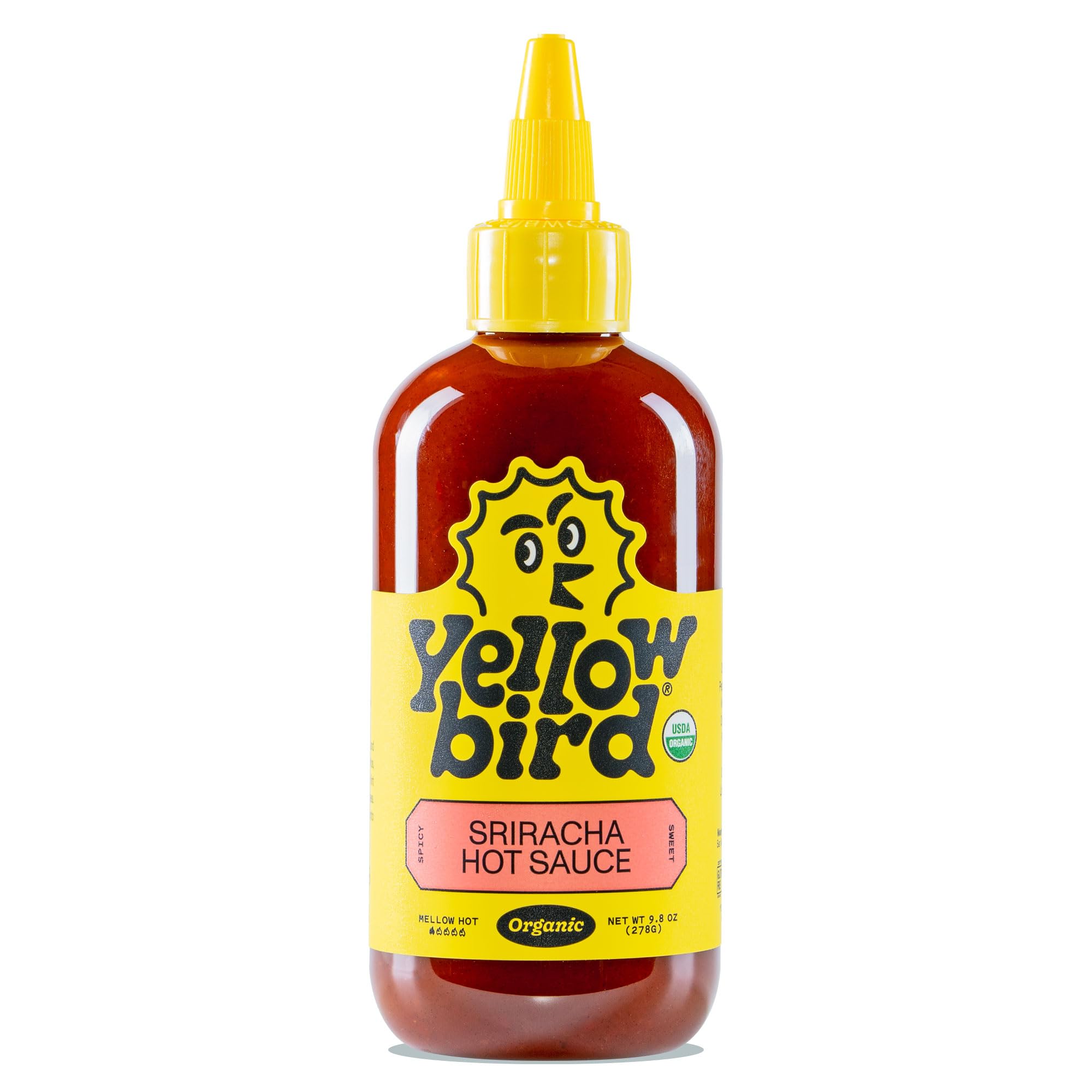 Organic Sriracha Hot Sauce by Yellowbird - 9.8 oz Pantry Size | Mild Spicy Flavor | Texas Made | Perfect for Tacos, Burgers & Asian Cuisine