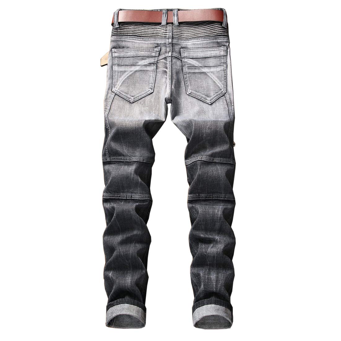 Chowsir Men's Skinny Stretch Jeans - Slim Fit Moto Biker Denim Pants with Comfortable Elastic Waist | Perfect for Casual Wear, Motorcycle Riding & Night Out