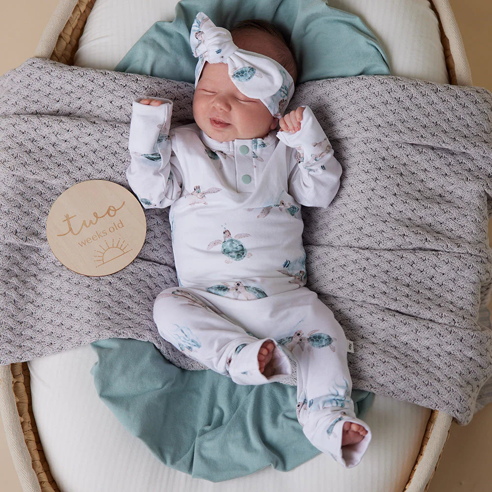 Organic Baby Grow Suit - Snuggle Hunny Soft Cotton Turtle Print Bodysuit for Newborns & Infants | Perfect for Playtime, Naptime & Photo Shoots