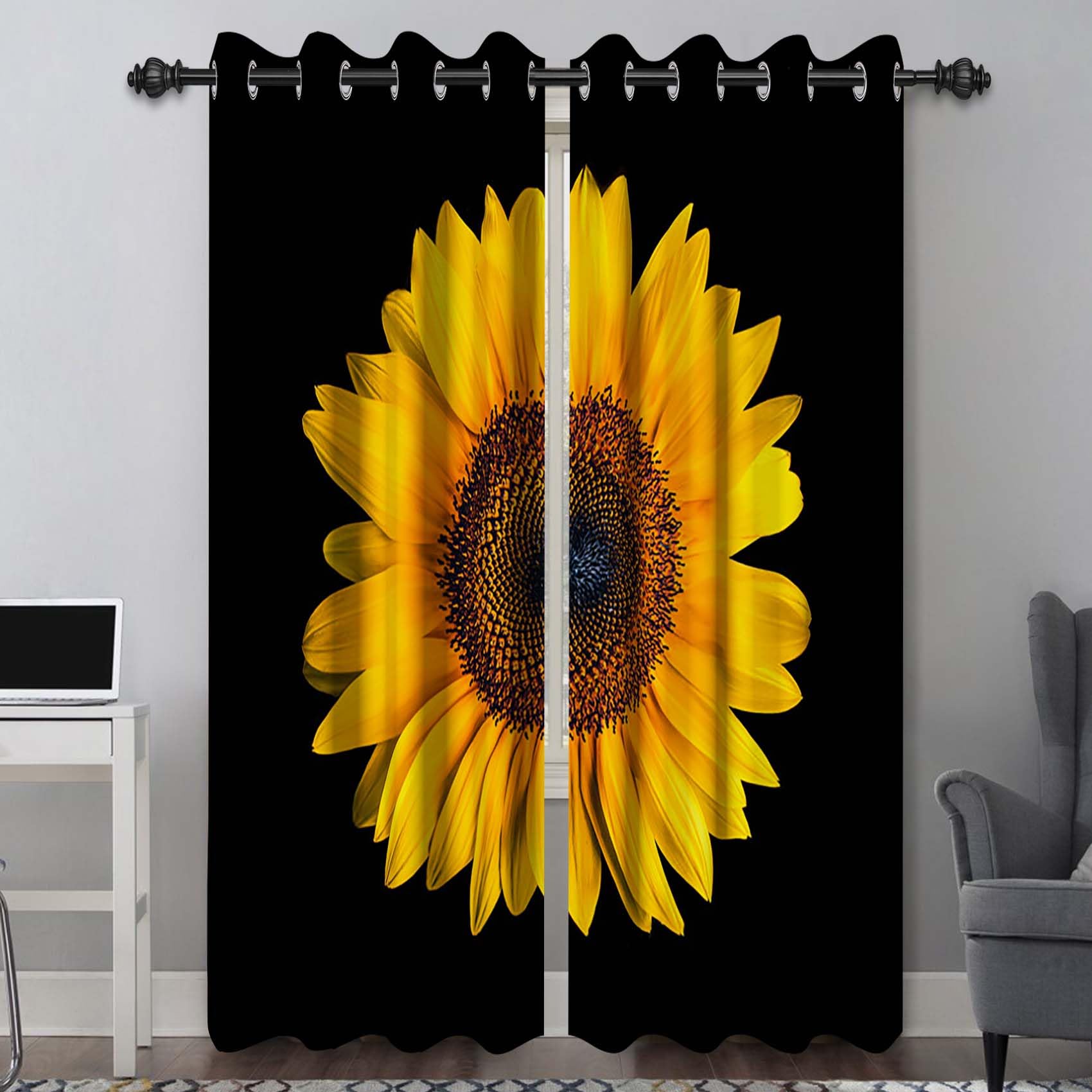 Baocicco Sunflower Blackout Curtains - Vintage Floral Window Drapes for Bedroom & Living Room - Farmhouse Kitchen Curtains with Grommets (2 Panels, 21x63 Inch) - Perfect for Sun Protection, Privacy & Home Decor