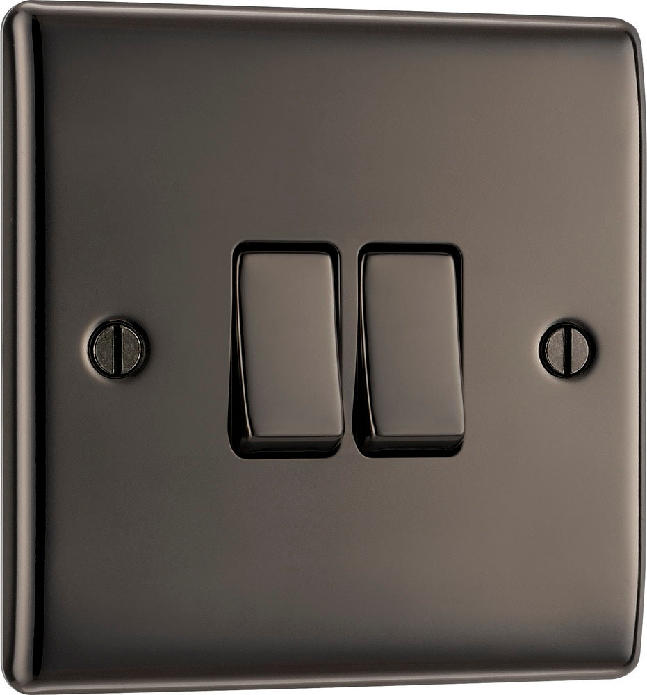 BG Nexus Metal Black Nickel 2G 2W Light Switch NBN42 - Modern Electrical Switch for Home & Office Lighting Control