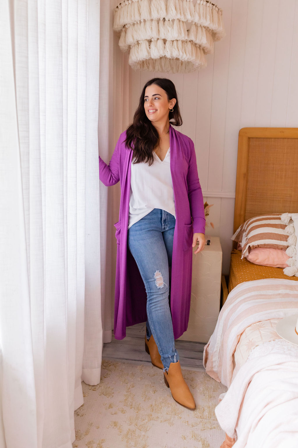 Jane Cardigan Women's Purple Knit Sweater - Cozy Fall & Winter Fashion for Casual Outfits & Office Wear