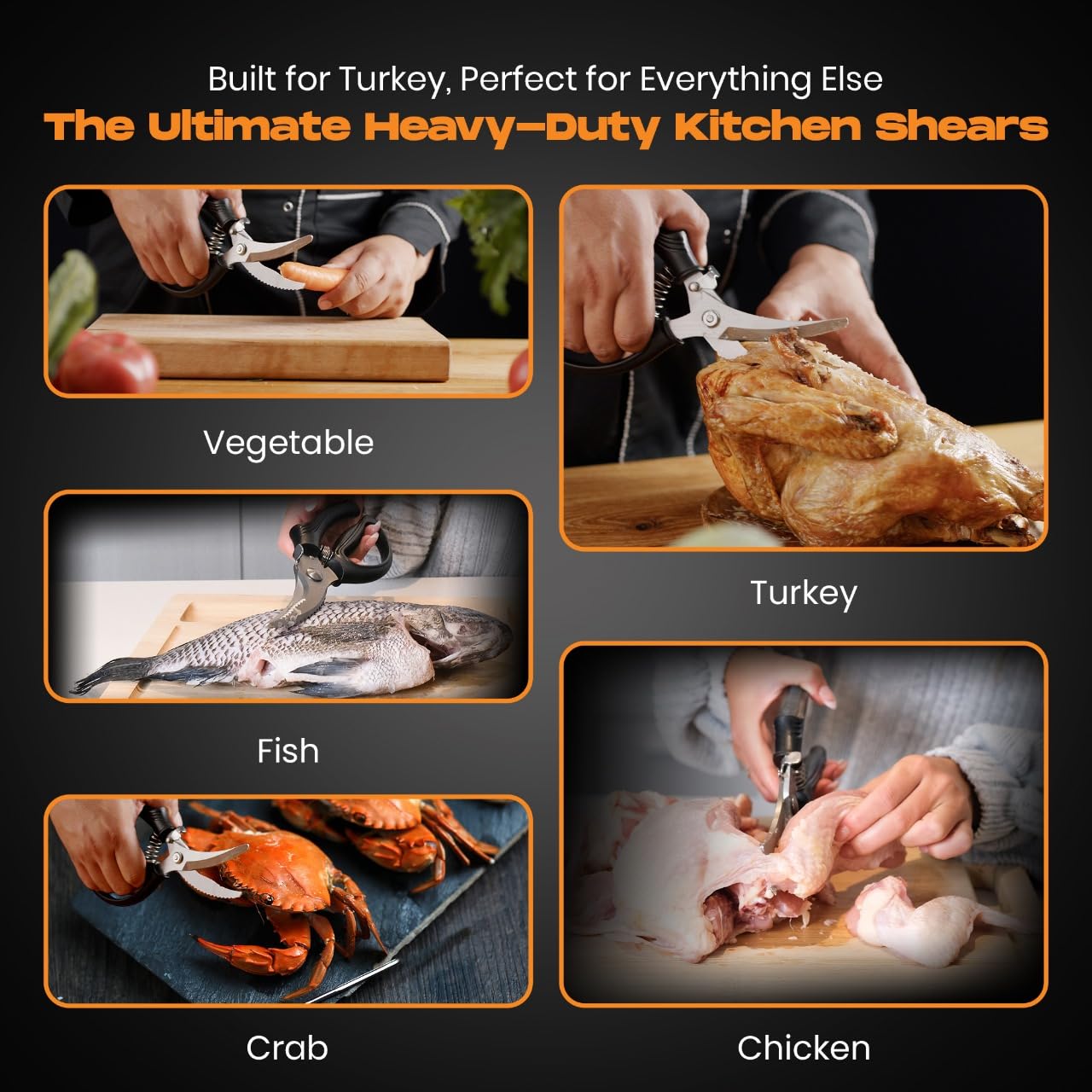 Premium Poultry Shears - Heavy Duty Kitchen Scissors for Cutting Chicken, Meat & Bones | Ergonomic Food Scissors with Safety Lock | Ideal for Meal Prep, Butchering & Cooking