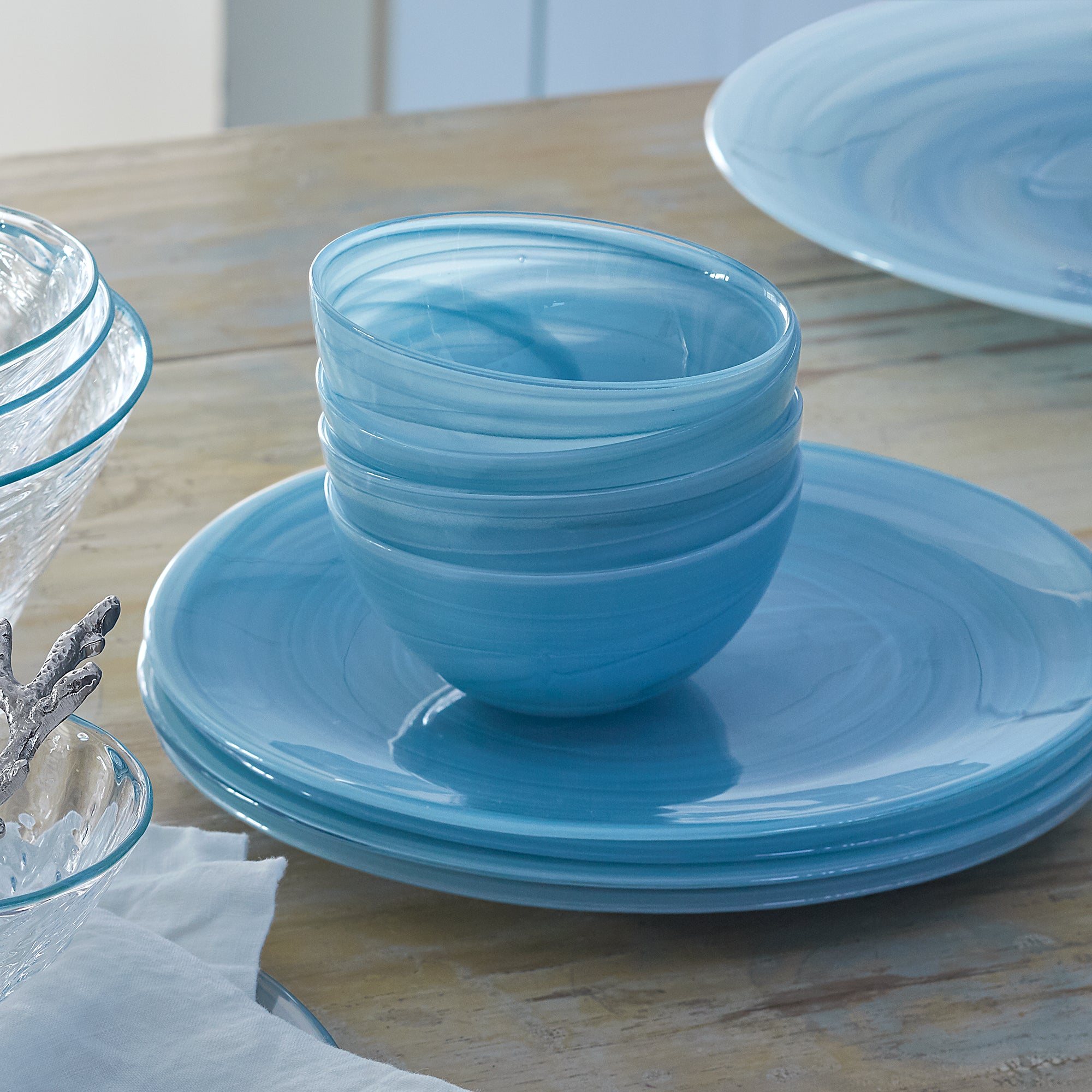 Elegant Alabaster Aqua Dinner Set - 12-Piece Porcelain Tableware for Formal Dining & Entertaining