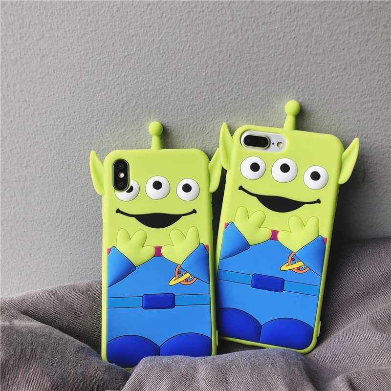 Shockproof Soft Silicone Phone Case for Apple iPhone 13 Pro - 3D Cartoon Alien Toy Story Design in Green & Blue | Cute, Durable Protective Cover for Kids, Women | Perfect for Daily Use, School, Work & Travel