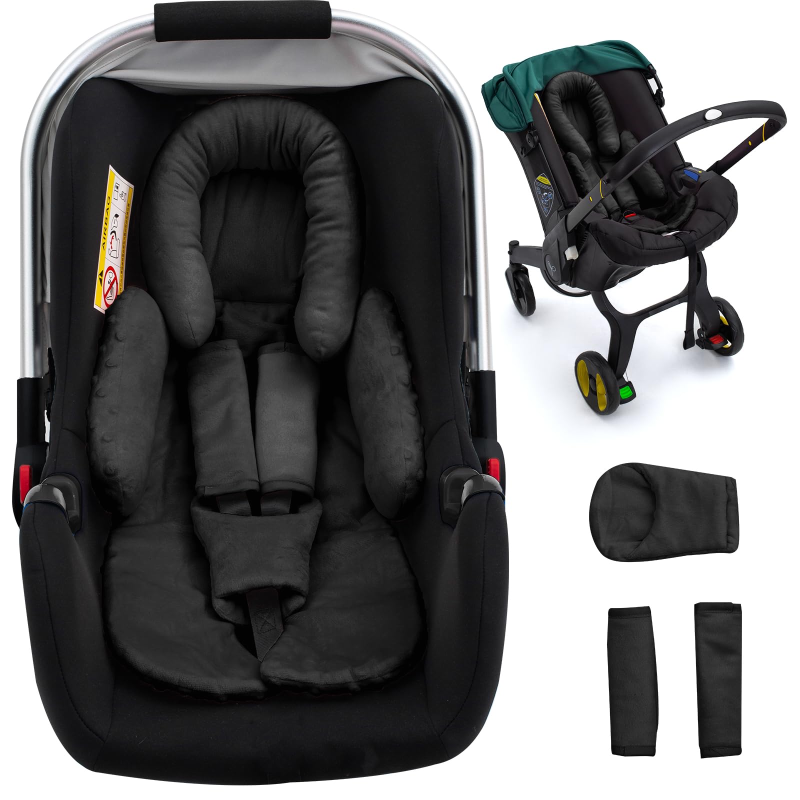 **Newborn Car Seat Head Support with 3 Strap Covers – 2-in-1 Reversible Infant Car Seat Insert & Thickened Cushion – Safe & Comfortable for Preemies to Infants – Perfect for Car Seats, Strollers & Baby Swings – Ideal for Travel, Daily Use & Baby Shower Gifts – Great for Road Trips, Airplane Travel & Errands**