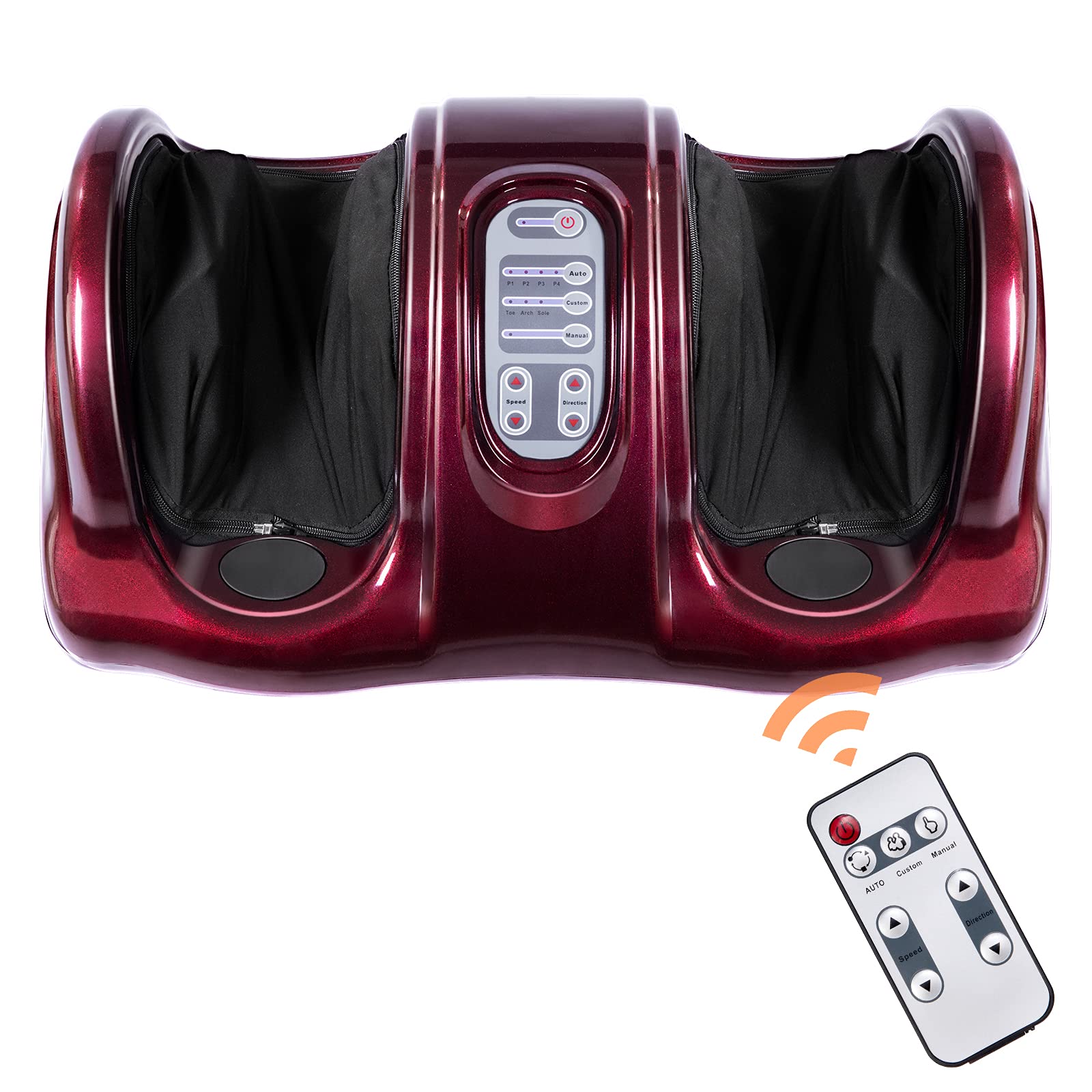 RELAX4LIFE Shiatsu Foot Massager Machine with Remote Control - 4 Programs & 3 Modes for Deep Kneading, Electric Calf & Foot Massage - Relieves Plantar Fasciitis, Tired Muscles - Touch Panel & Burgundy Design - Perfect for Home, Office & Post-Workout Recovery