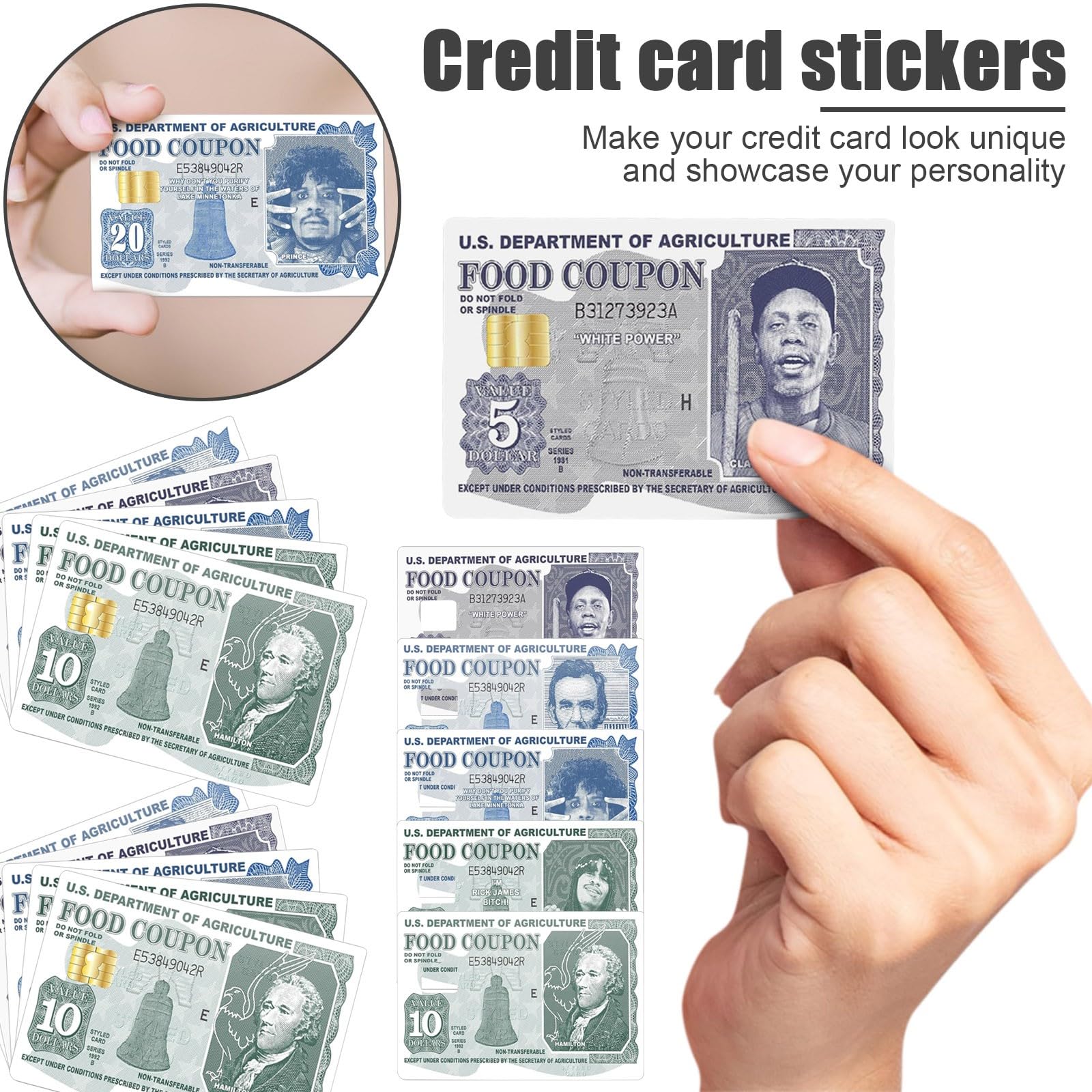 Funny Tyrone Biggums Debit Card Stickers - 10pcs Rick James Design | Food Coupon & Credit Card Skin Covers | Stylish Protective Decals for Debit & Credit Cards | Perfect for Gifts, Wallets & Personalizing Payment Cards