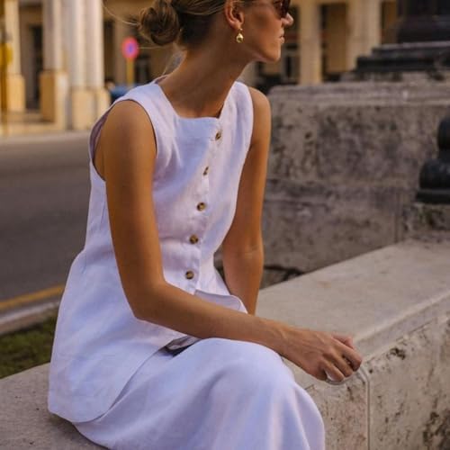 Women's Two Piece Set - Old Money Style Long Vest & Boho Maxi Skirt Linen Outfit | Casual Summer Dresses, Beach Vacation & Date Night Outfits