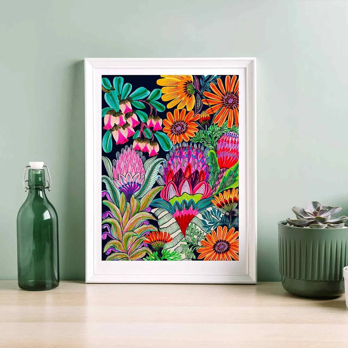 Modern Wall Art Print with Urn Flowers - Elegant Home Decor for Living Room, Bedroom & Office