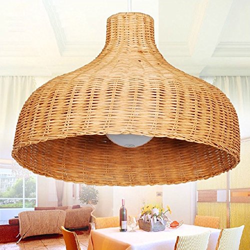 Handwoven Rattan Chandelier - Natural Wicker Pendant Light for Dining Room, Bedroom, Balcony | Boho Farmhouse Decor | Southeast Asian Inspired Hanging Lamp (Yellow) - Perfect for Cozy Home, Cafe and Vacation House Lighting