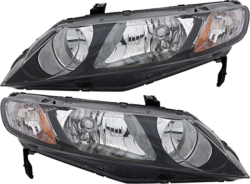 2009-2011 Honda Civic Sedan Halogen Headlight Set - Driver & Passenger Side Replacement Lamps | Perfect for Night Driving, Foggy Conditions & Car Restoration Projects