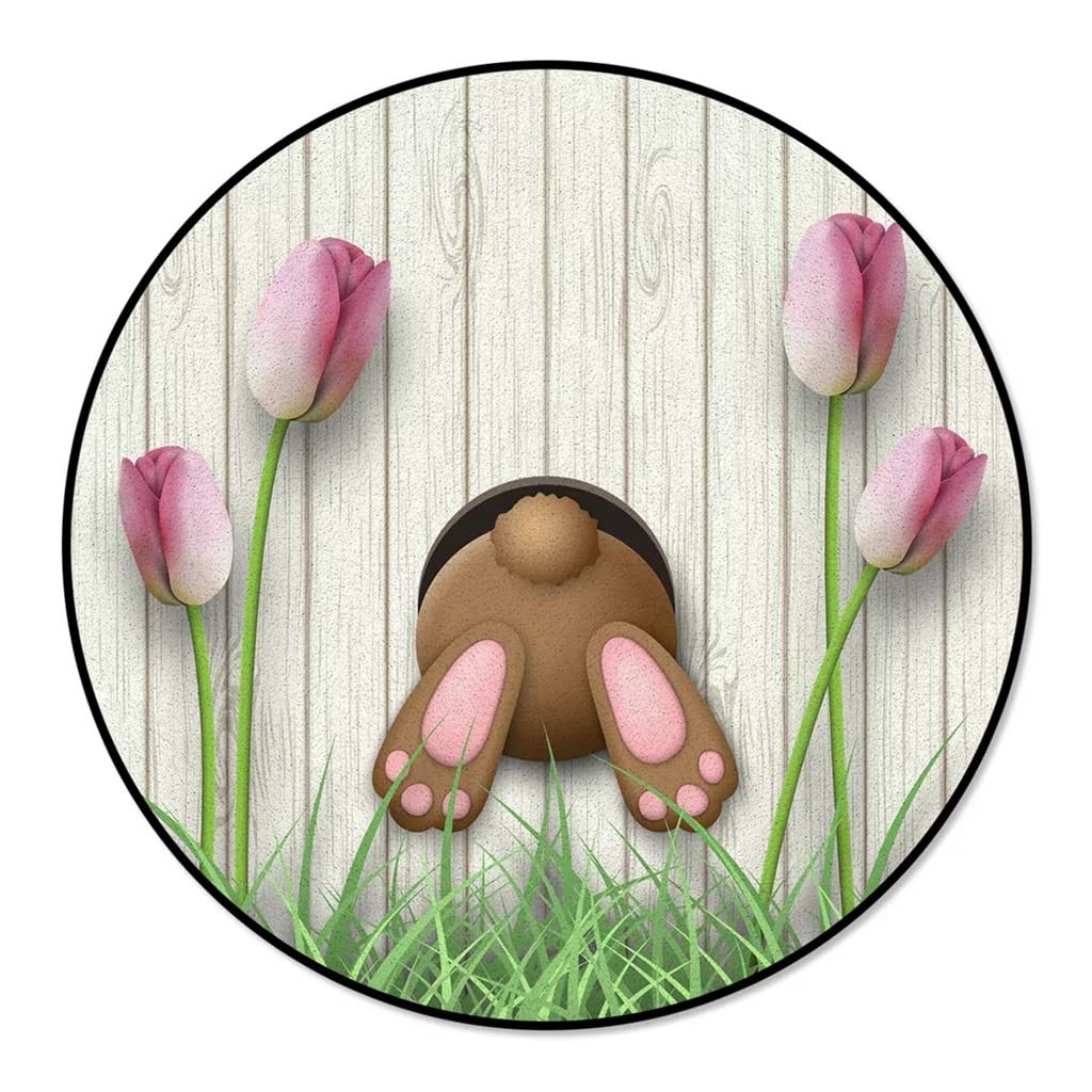 Easter Bunny Butt Flower Carpet - Non-Slip Round Rug for Living Room, Bedroom, Home Decor - Soft Floor Mat for Easter Decoration (100cm Diameter, Color A) - Perfect for Spring Celebrations, Kids Play Area & Cozy Home Decor
