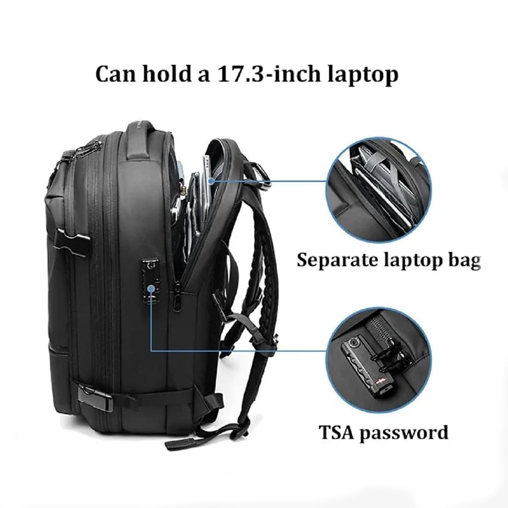 Globaltrek 17.3 Inch Large Waterproof Anti-Theft Travel Backpack with Vacuum Compression - Perfect for Hiking, Camping & Airplane Carry-On Luggage