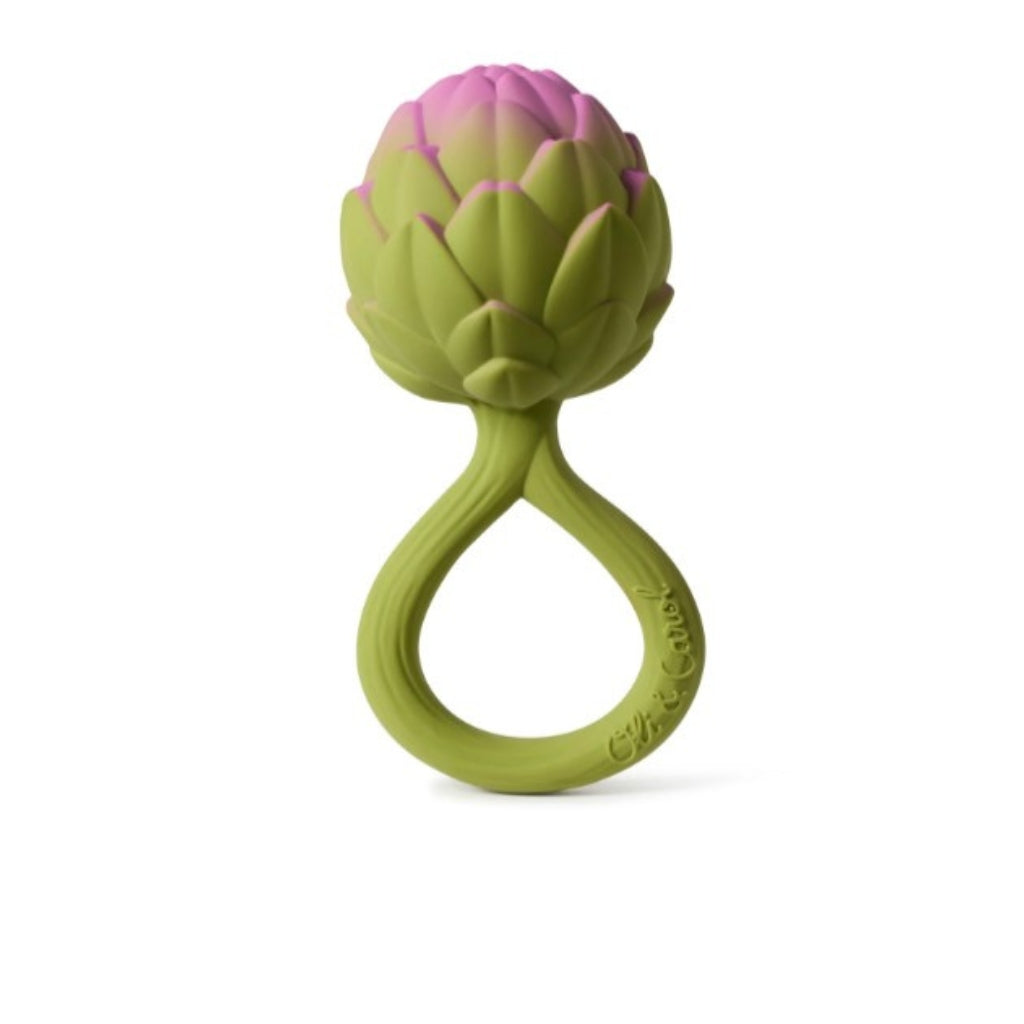 Oli & Carol Natural Rubber Fruit and Veg Rattle Toy - Safe Baby Teether for Newborns & Infants | Organic Sensory Learning Toy for Early Development | Perfect for Playtime, Teething Relief, and Baby Shower Gifts
