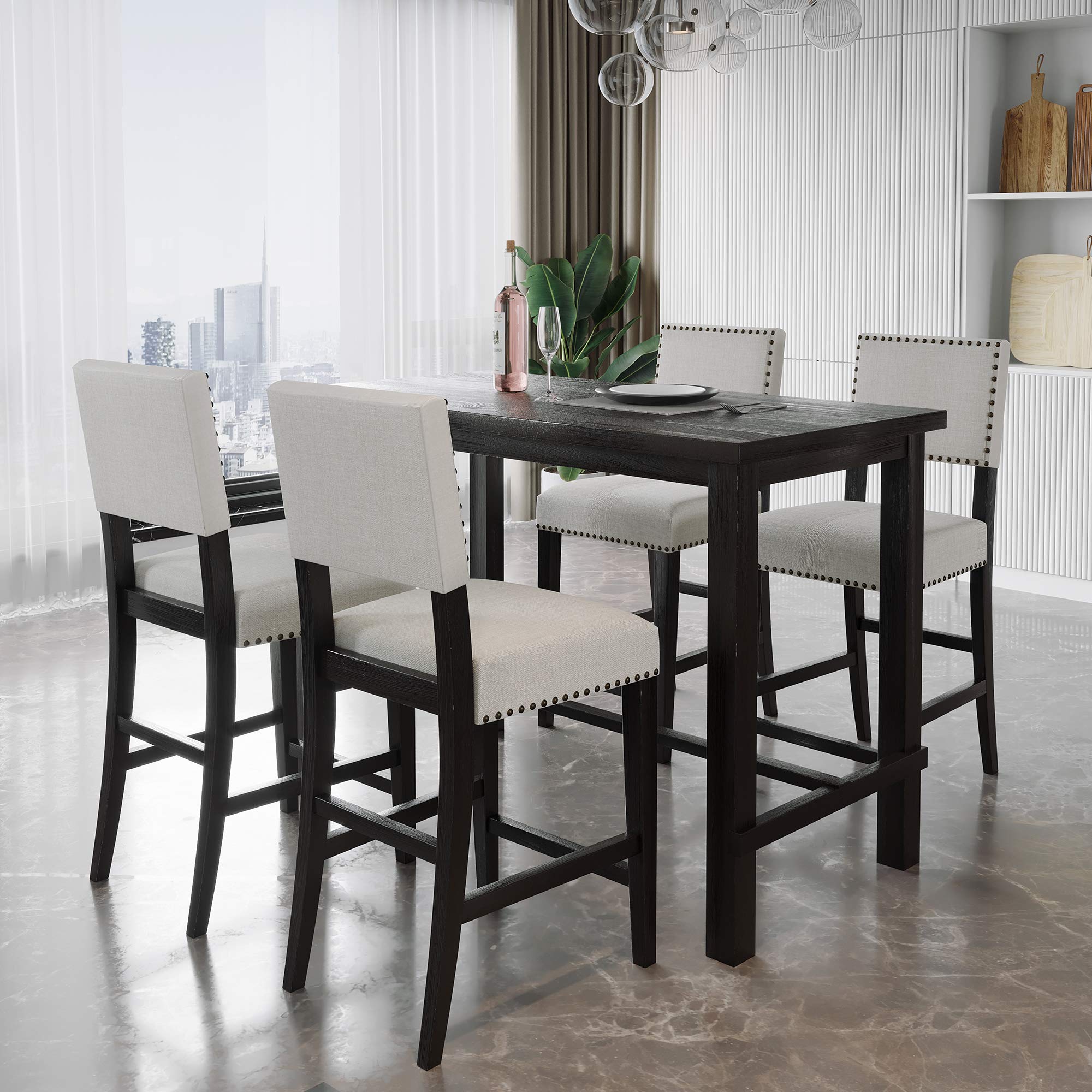 P PURLOVE 5-Piece Counter Height Dining Table Set for 4 - Modern Kitchen & Breakfast Nook Furniture with Table & 4 Cushioned Chairs - Perfect for Small Spaces, Apartments & Cozy Dining Rooms