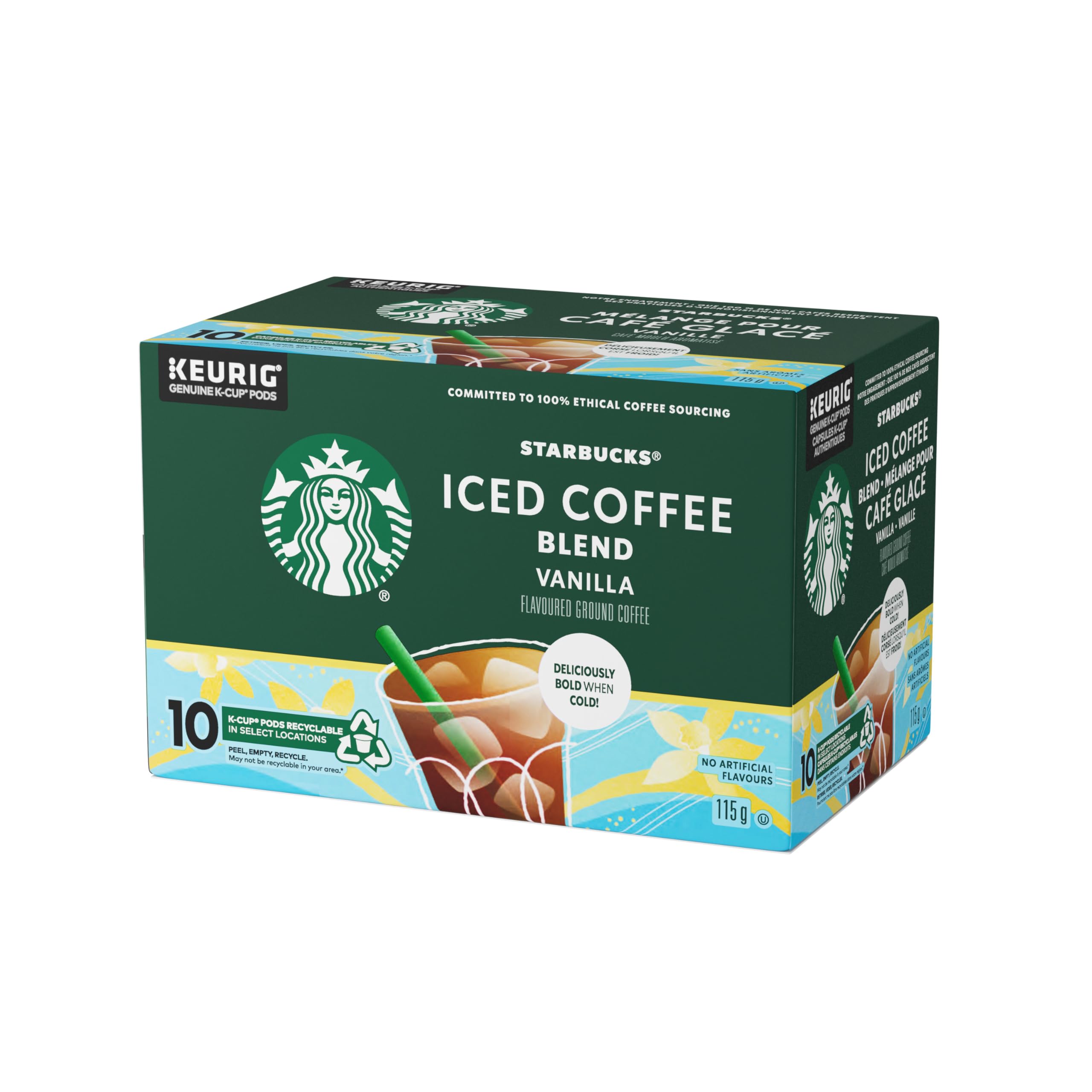 Starbucks Vanilla Naturally Flavored Iced Coffee K-Cup Pods - Cold Brew Coffee with Smooth Vanilla Notes, No Artificial Flavors, 100% Ethically Sourced Arabica Beans - Perfect for Summer Iced Coffee & Office Break Refreshment