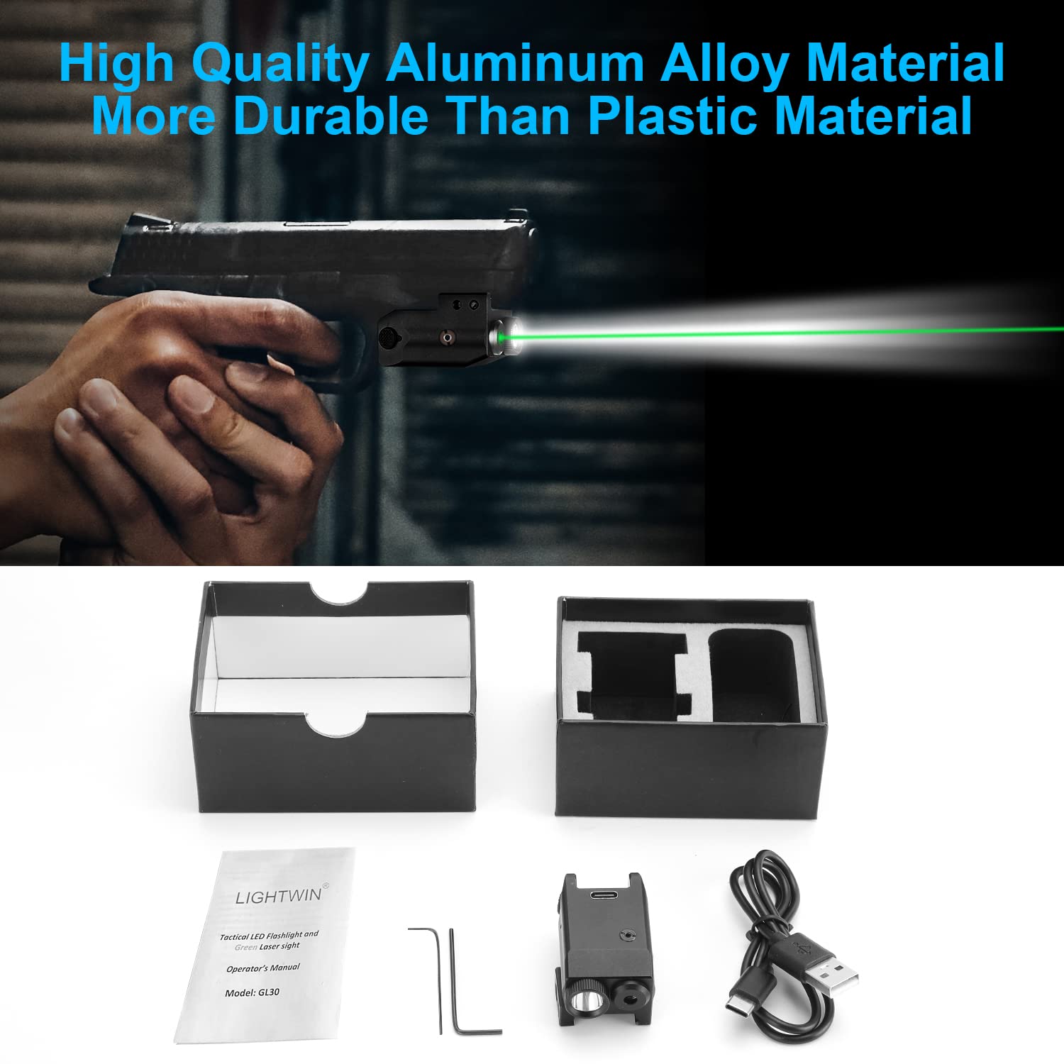 Tactical Green Laser Light Combo 350 Lumens with USB Rechargeable - Pistol Laser Sight & Flashlight for Handguns - Fits Picatinny Rail - Perfect for Home Defense, Hunting & Tactical Training
