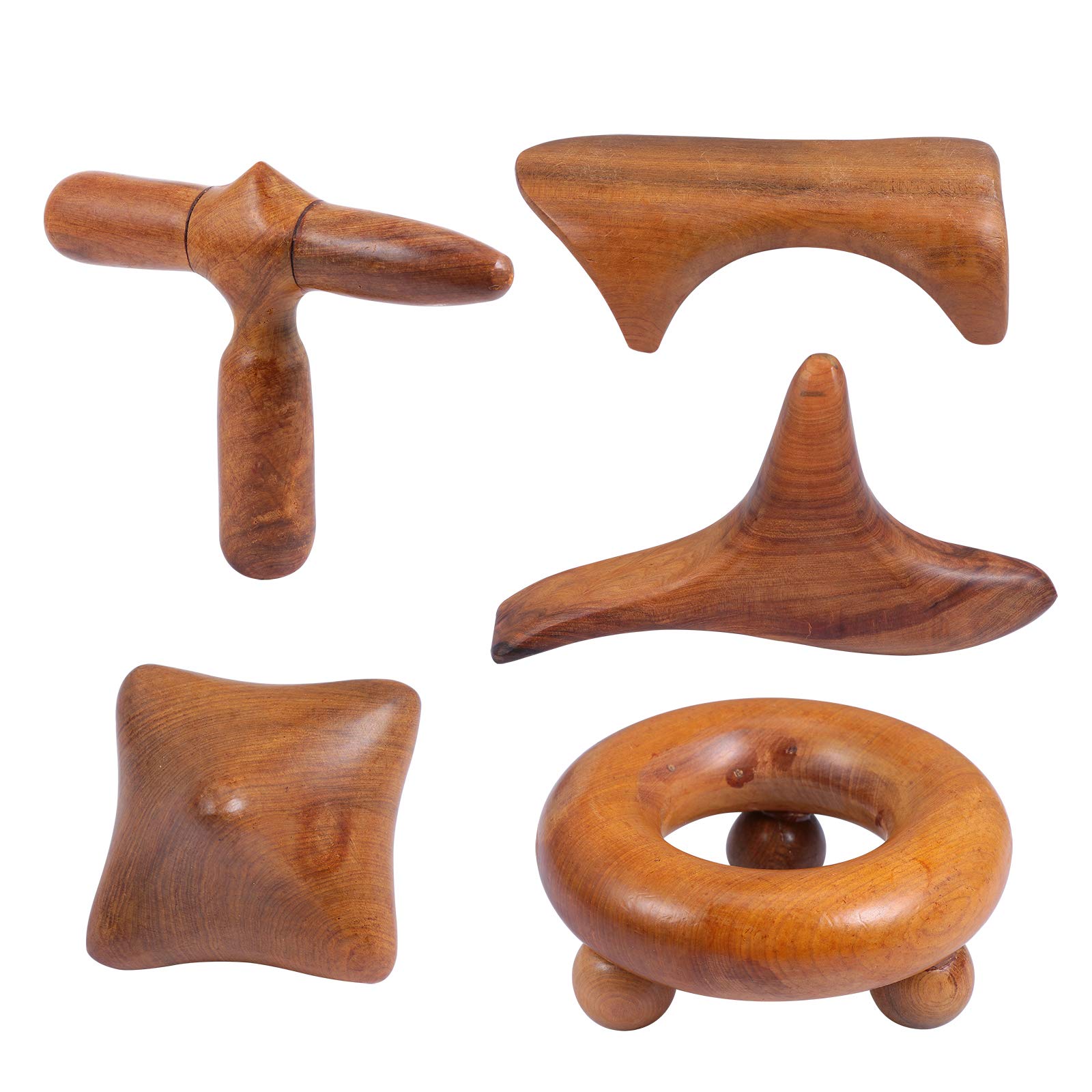5pcs Sandalwood Gua Sha Scraping Massage Tools - Wooden Body Scraper for Hand, Feet & Back Pain Relief - Myofascial Release & Physical Therapy Tool for Relaxation & Muscle Recovery