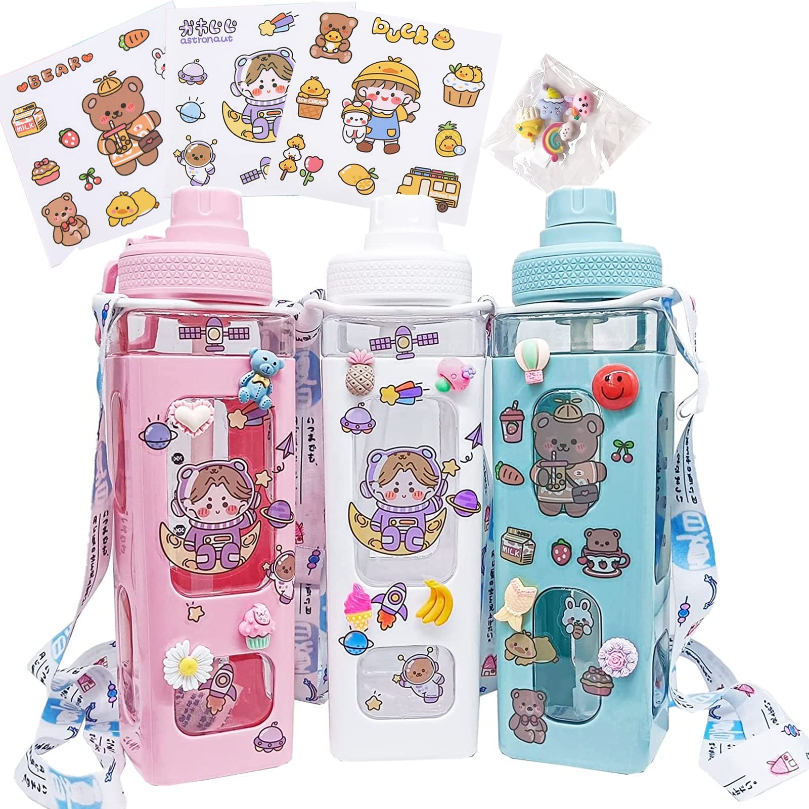 Cute Cartoon Water Bottle for Kids - 24oz Leakproof with Straw & Stickers - School & Outdoor Use