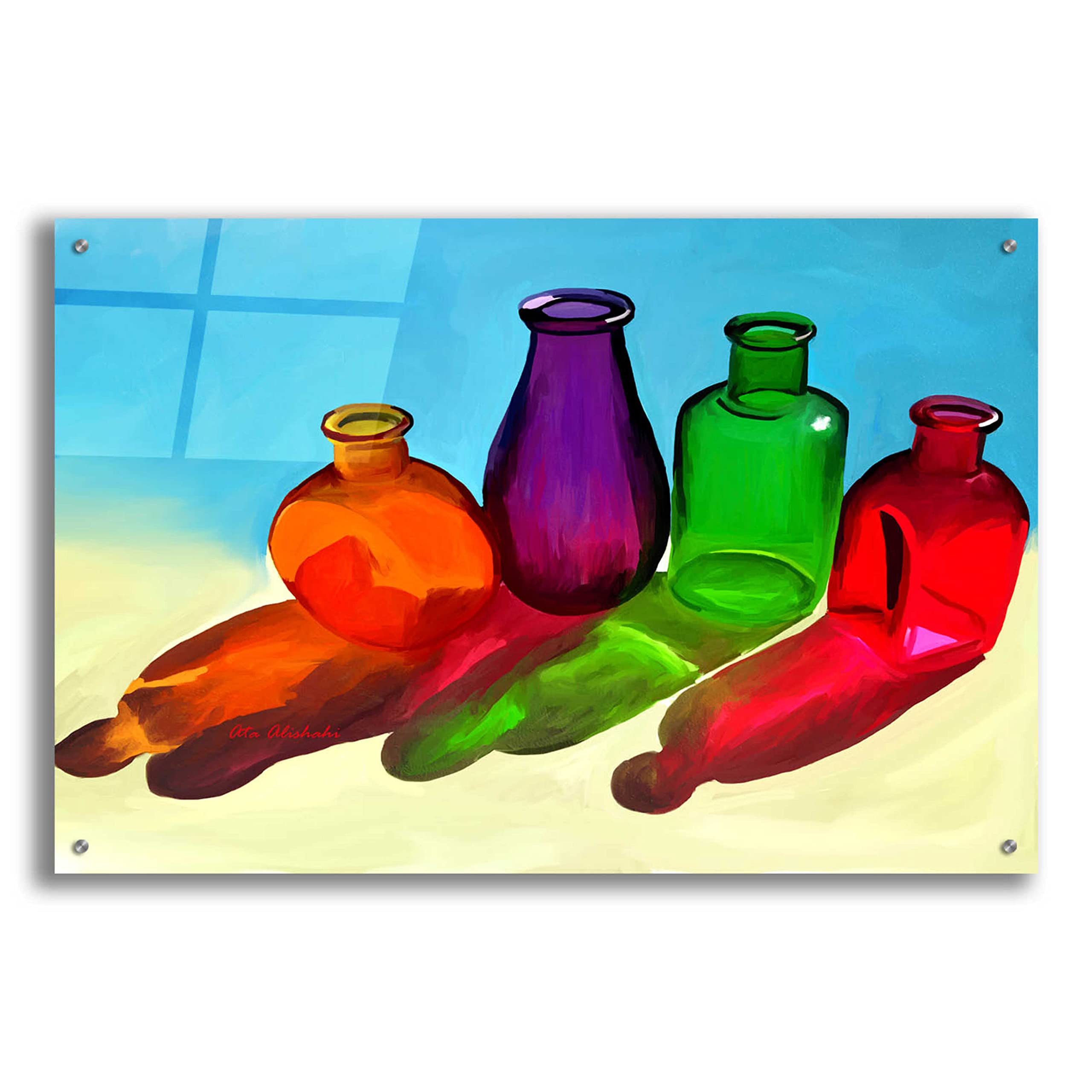 Epic Art 'Colorful Bottles' by Ata Alishahi - Vibrant Acrylic Glass Wall Art Painting 36x24 Inches - Modern Home Decor for Living Room, Bedroom & Office