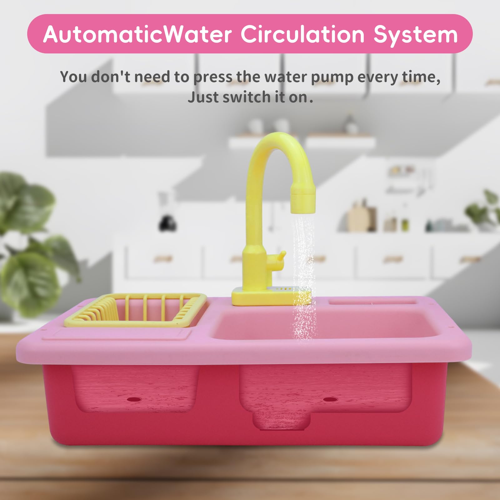 Kids Pretend Play Sink Toy with Running Water & Electric Dishwasher - Real Water Cycle Kitchen Sink for Toddlers, Role Play House Toy for Boys & Girls - Perfect for Imaginative Play, Preschool Learning & Indoor Activities