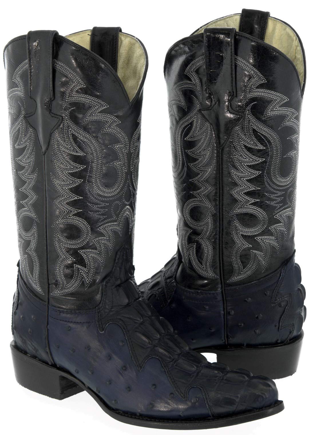 Men's Western Cowboy Boots - Genuine Denim Blue with Crocodile & Ostrich Print - Perfect for Rodeo, Country Music Festivals & Western Fashion