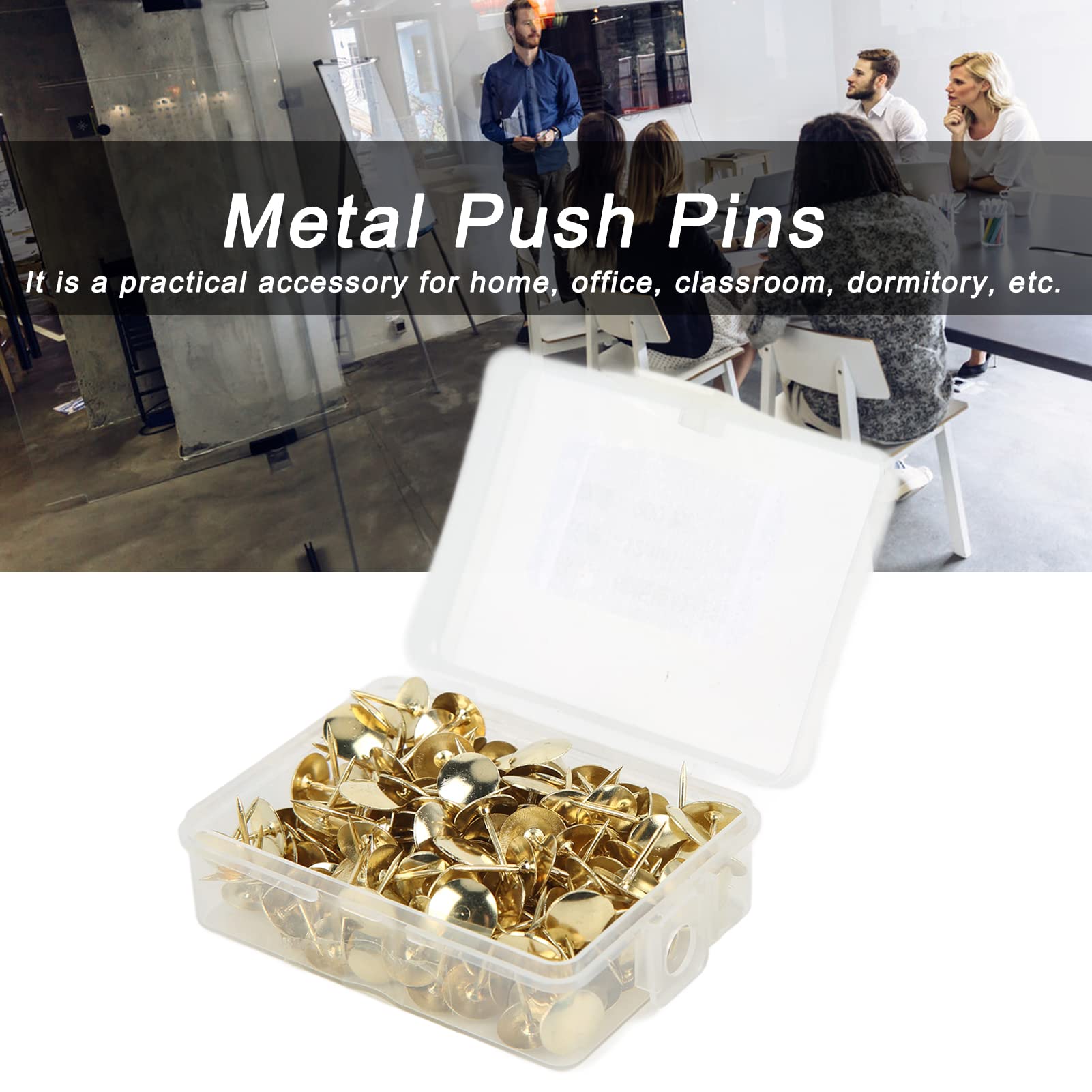 200Pcs Gold Thumb Tacks 1.2cm - Flat Push Pins for Cork Board, Bulletin Board, Office, Classroom & Home Decor - Durable Iron Thumbtacks for Wall Art, Photos & Notes Organization
