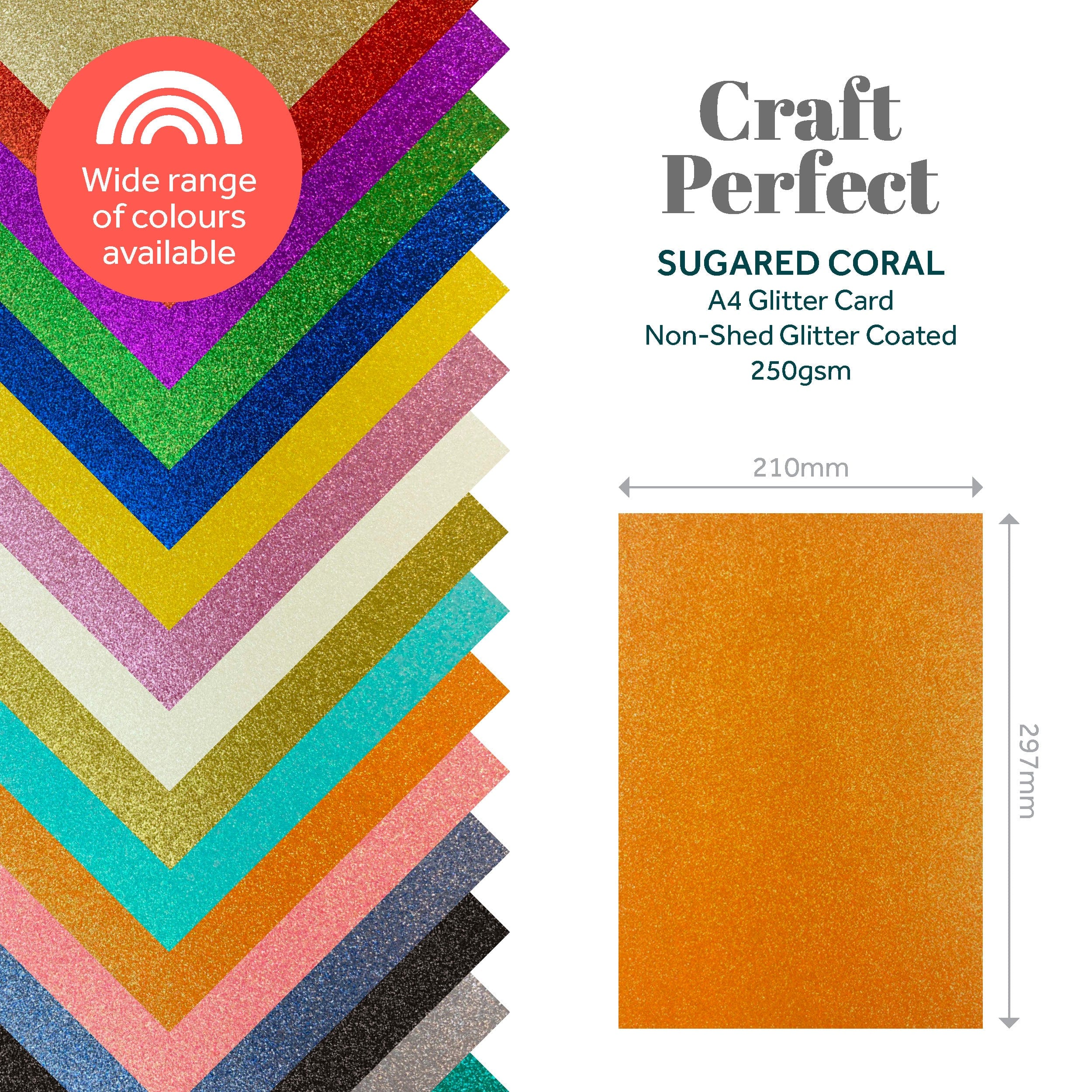 6-Pack Glitter Greeting Cards - A4 Size Sugared Coral Design (9957E6) for Birthdays, Weddings & Special Occasions