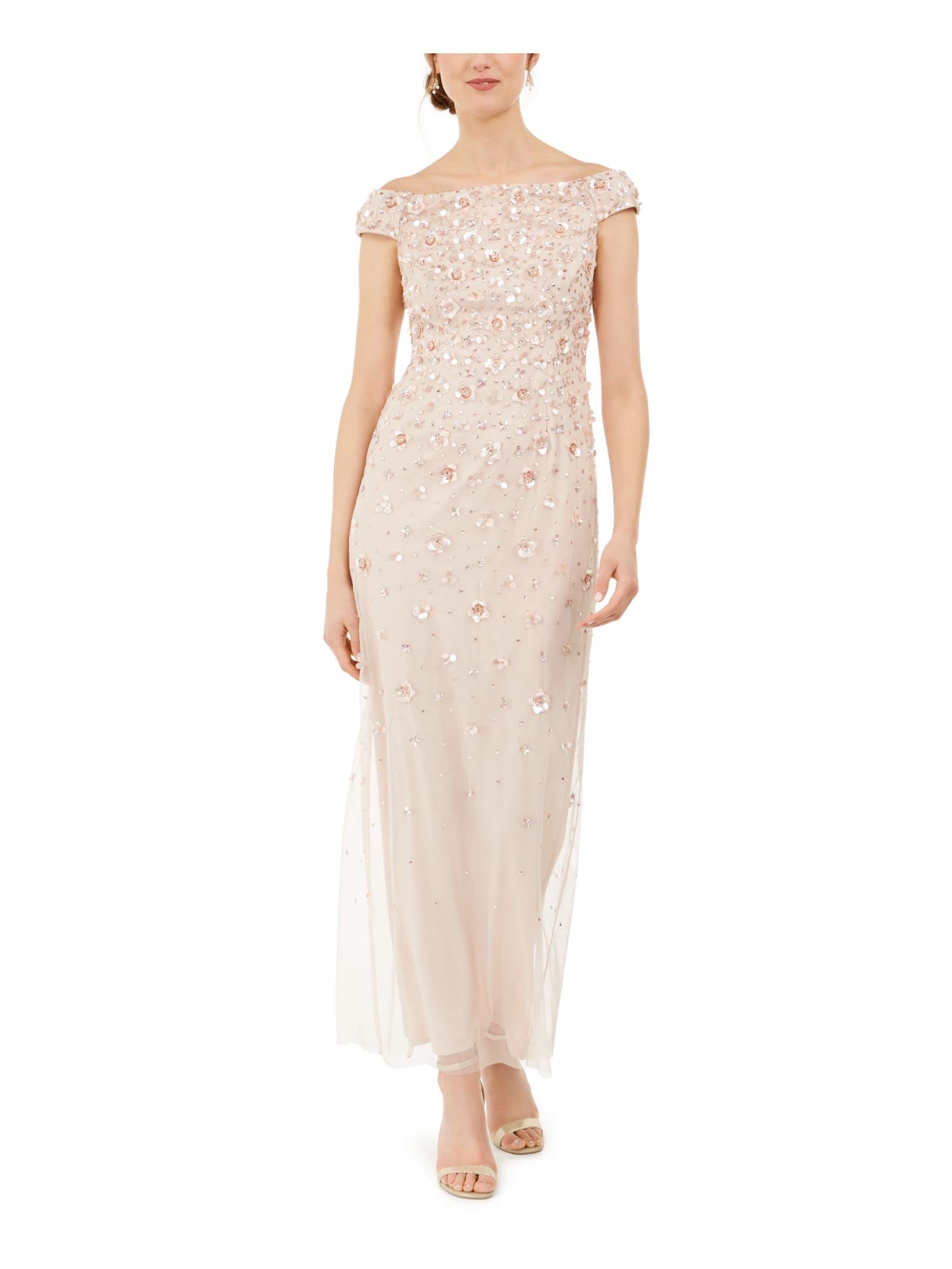 Adrianna Papell Women's Off Shoulder Beaded Gown - Elegant Formal Evening Dress for Prom, Wedding & Black Tie Events