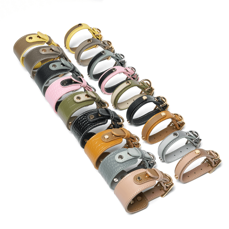 Slim Sand Leather Dog Collar - Adjustable & Durable Pet Collar for Small to Medium Dogs - Perfect for Daily Walks, Training & Outdoor Adventures