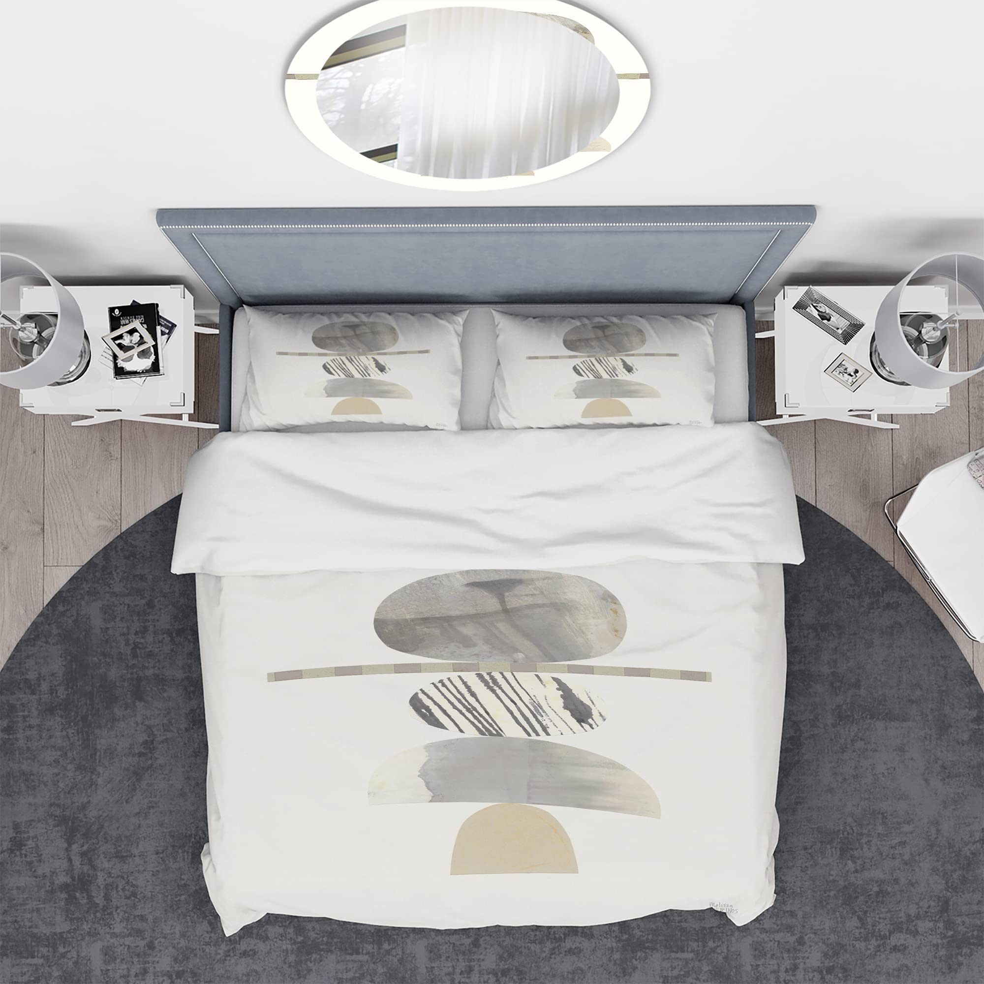 Geometric Shabby Chic Duvet Cover Set King - Abstract Neutral Bedding for Cozy Home Decor