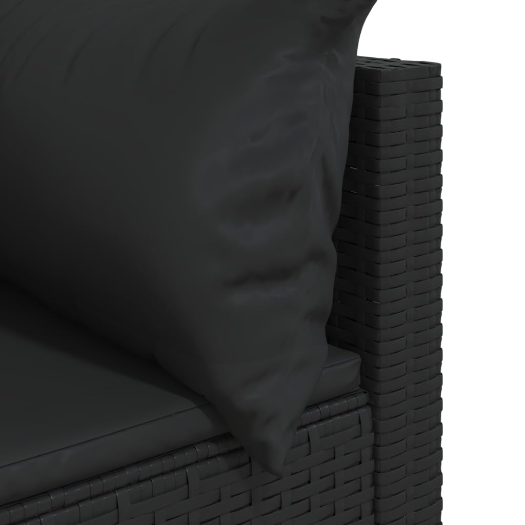 YAFF Black Poly Rattan Patio Corner Sofa Set with Cushions - Outdoor Garden Furniture for Backyard, Poolside & Balcony Relaxation