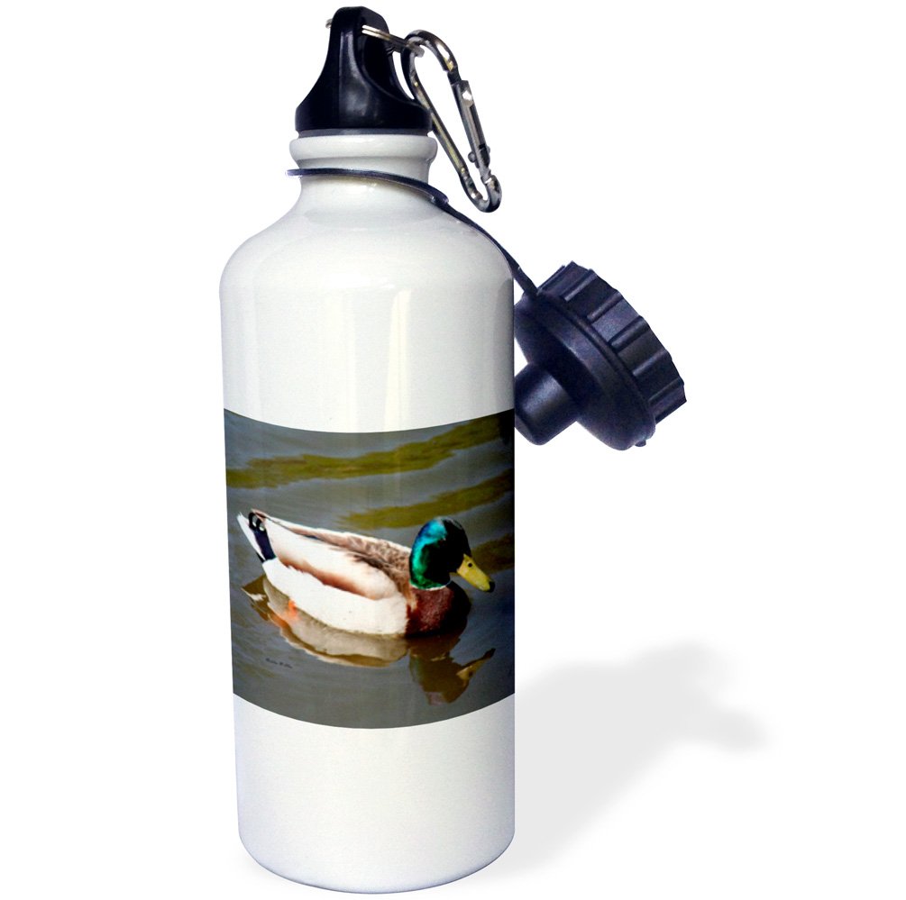 3D Rose Mallard Duck Photography Sports Water Bottle - 21oz Insulated Stainless Steel Water Bottle for Gym, Hiking & Outdoor Activities - White