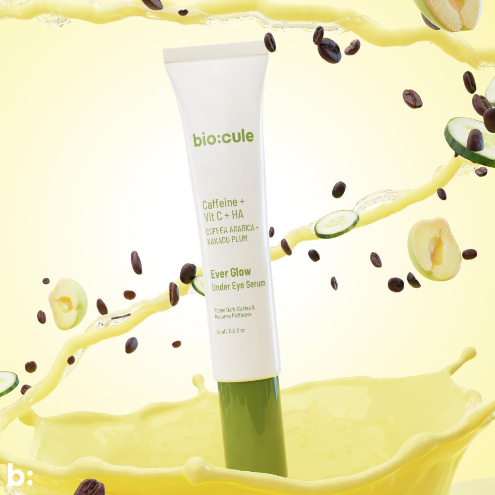 Biocule Ever Glow Under Eye Serum for Dark Circles & Puffiness - Caffeine, Vitamin C & Hyaluronic Acid Formula (15ml) | Brightening Eye Treatment for Dark Circles, Bags & Wrinkles | Perfect for Morning & Night Skincare Routine