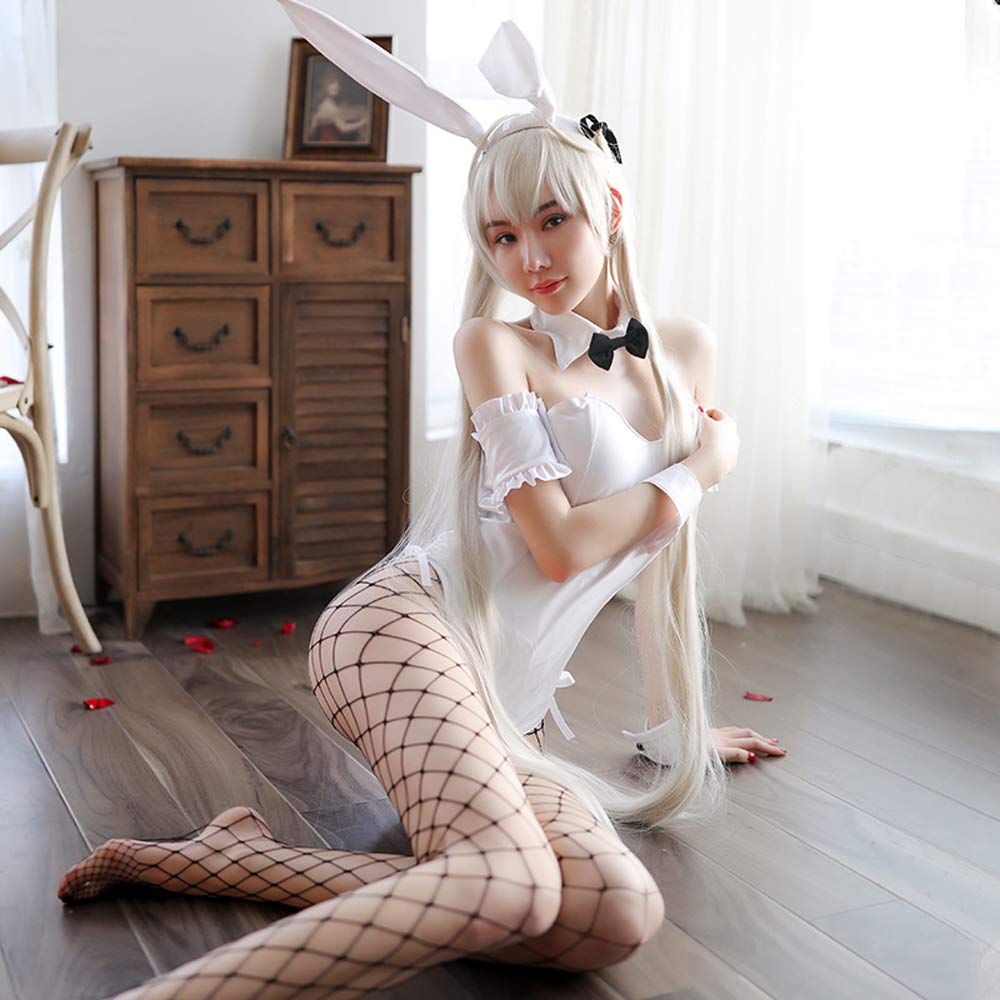 Sexy Bunny Costume for Women - Cute Playboy Bunny Outfit with Ears & Tail - Lingerie Set for Cosplay, Halloween, Bachelorette Party & Role Play (7074#)