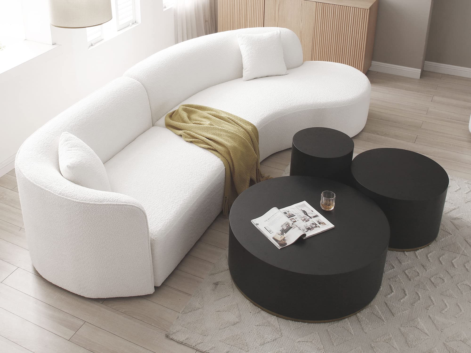 Kevinplus 3-Piece Black Drum Coffee Table Set - Round Wood Side & End Tables for Living Room, Apartment, Office - Modern Contemporary Furniture, No Assembly Required (Perfect for Small Spaces, Lounging & Entertaining)