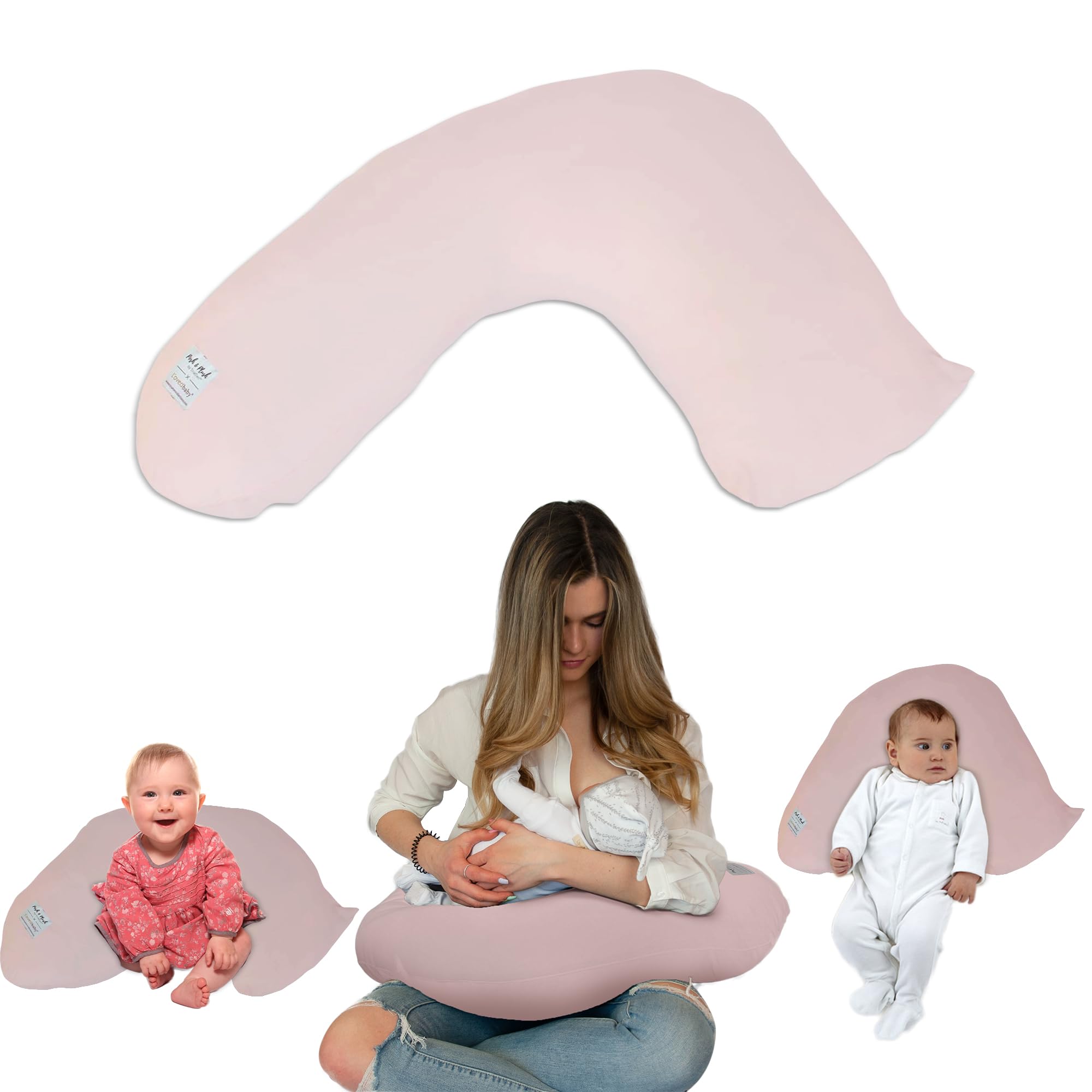 True Two x L'Ovedbaby Organic Nursing Pillow for Breastfeeding - Hypoallergenic & Machine Washable Baby Support Pillow (Blush) - Perfect for New Moms, Comfortable Feeding & Bonding Time at Home or On-the-Go