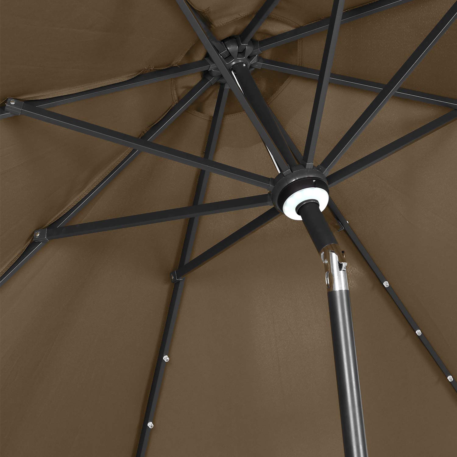 10ft Solar LED Patio Umbrella - Outdoor Garden Umbrella with Auto-Tilt & Wind Vent (Coffee Brown) - Perfect for Backyard, Poolside, and Outdoor Dining Areas