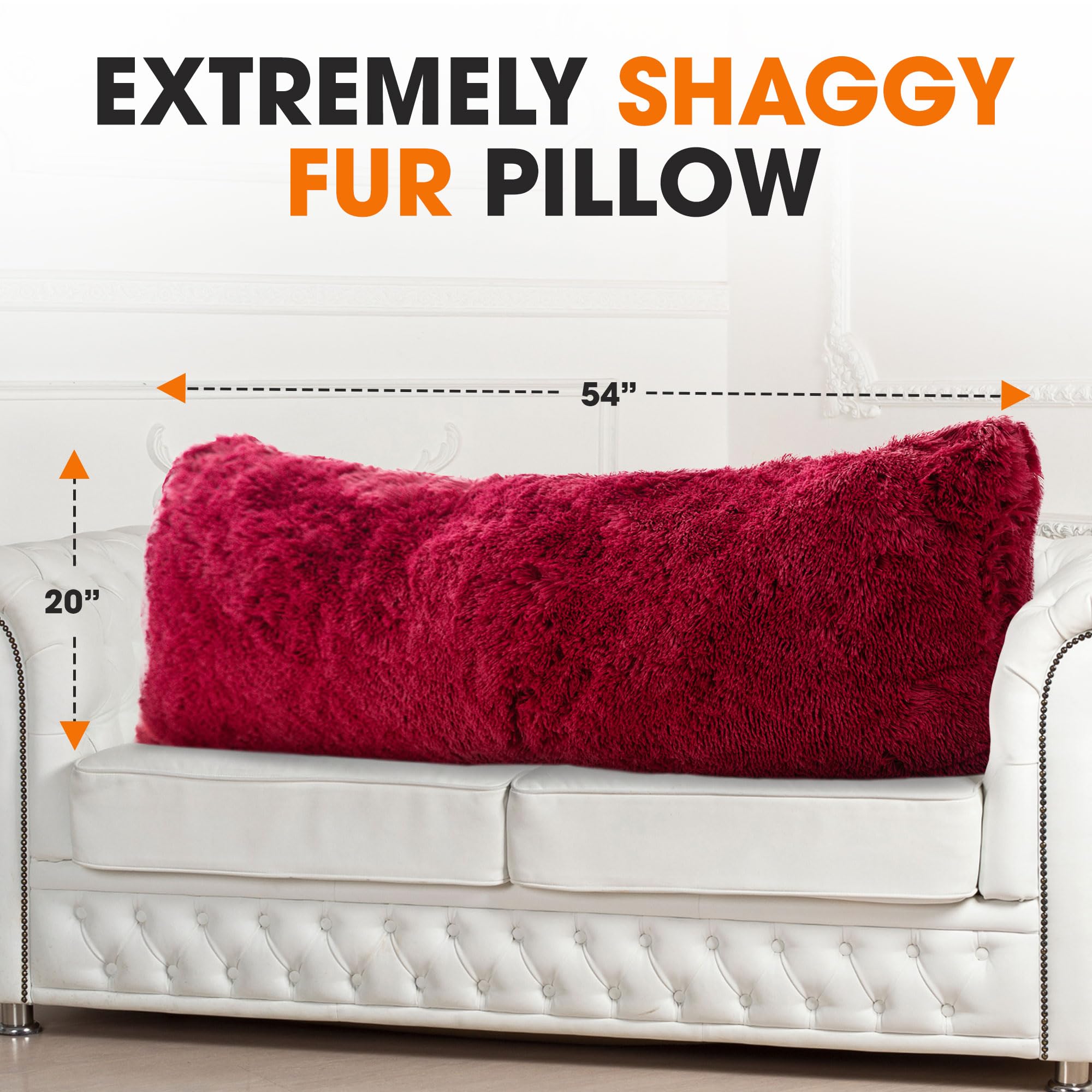 Cheer Collection Long Body Pillow - Ultra Soft Plush 20x54 Pillow for Side Sleepers | Shaggy Hair Cover in Maroon | Perfect for Couch, Bed & Home Decor | Great for Pregnancy Support, Lounging & Movie Nights