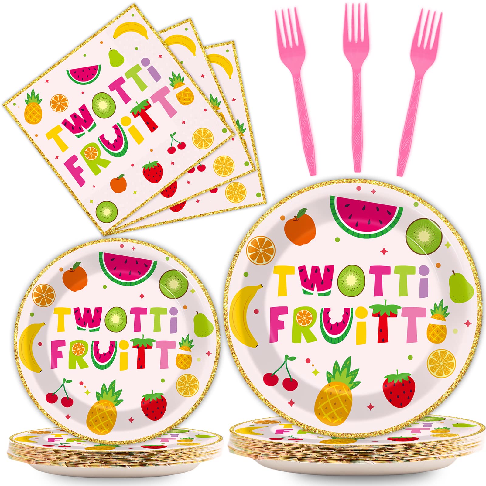 96Pcs Twotti Frutti Party Supplies - Summer Fruit Themed 2nd Birthday Paper Plates & Napkins Set - Watermelon, Lemon, Pineapple, Strawberry Decorations - Dinnerware for 24 Guests - Perfect for Kids Birthday Parties, Baby Showers & Summer Celebrations