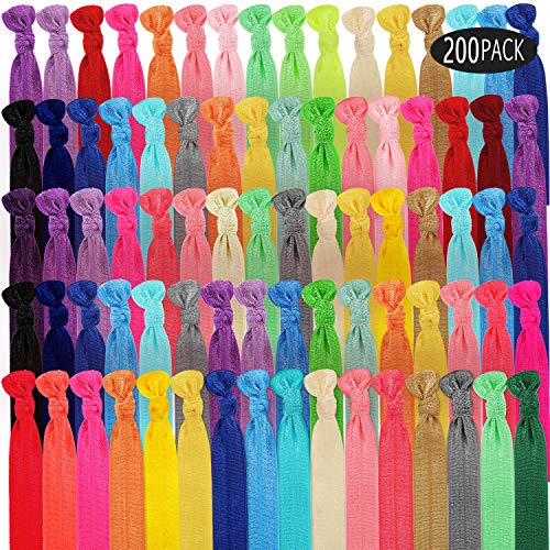 200 Pieces Colorful Elastic Knotted Hair Ties - No Crease Ponytail Holders, Soft Ribbon Hair Bands for Women & Girls | Perfect for School, Workouts, Sports, and Everyday Styling