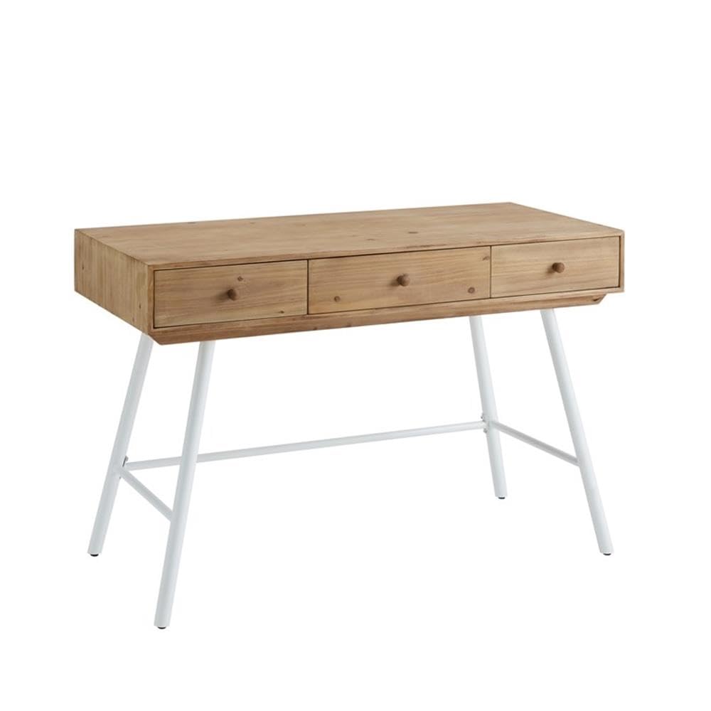Modern White Wood and Metal 3-Drawer Writing Desk - Perfect for Home Office, Study Room & Small Workspaces